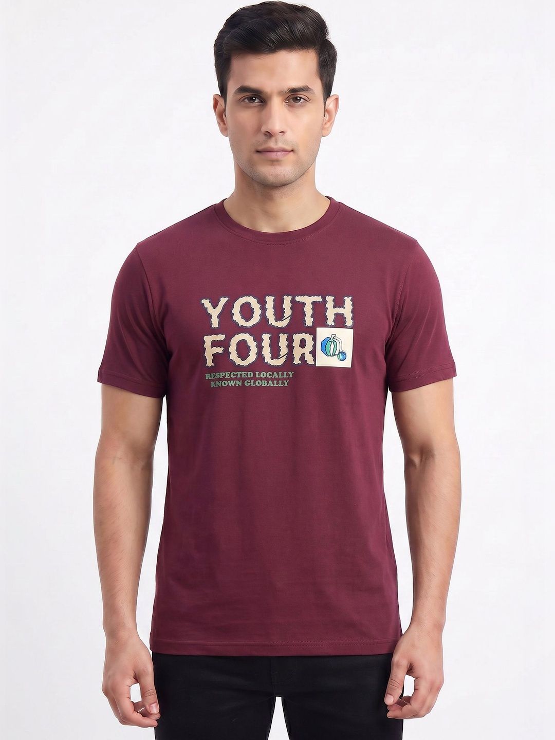 Plugin Maroon Graphic Round Neck T-shirt
