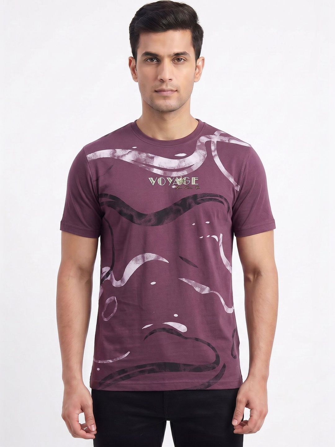 Plugin Voyage Men Abstract Round Neck T-shirt
