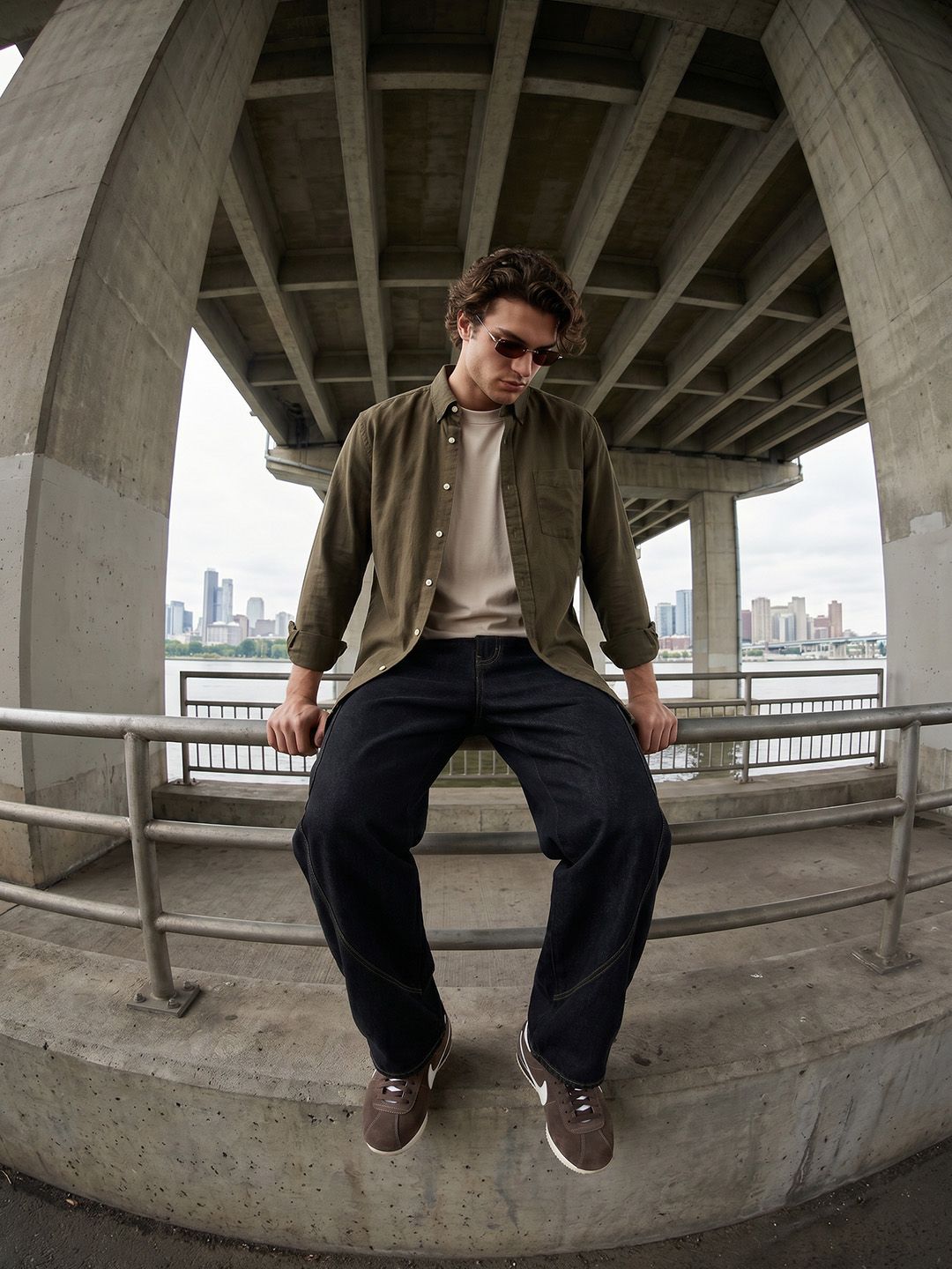Nautica Spread Collar Cotton Linen Casual Shirt