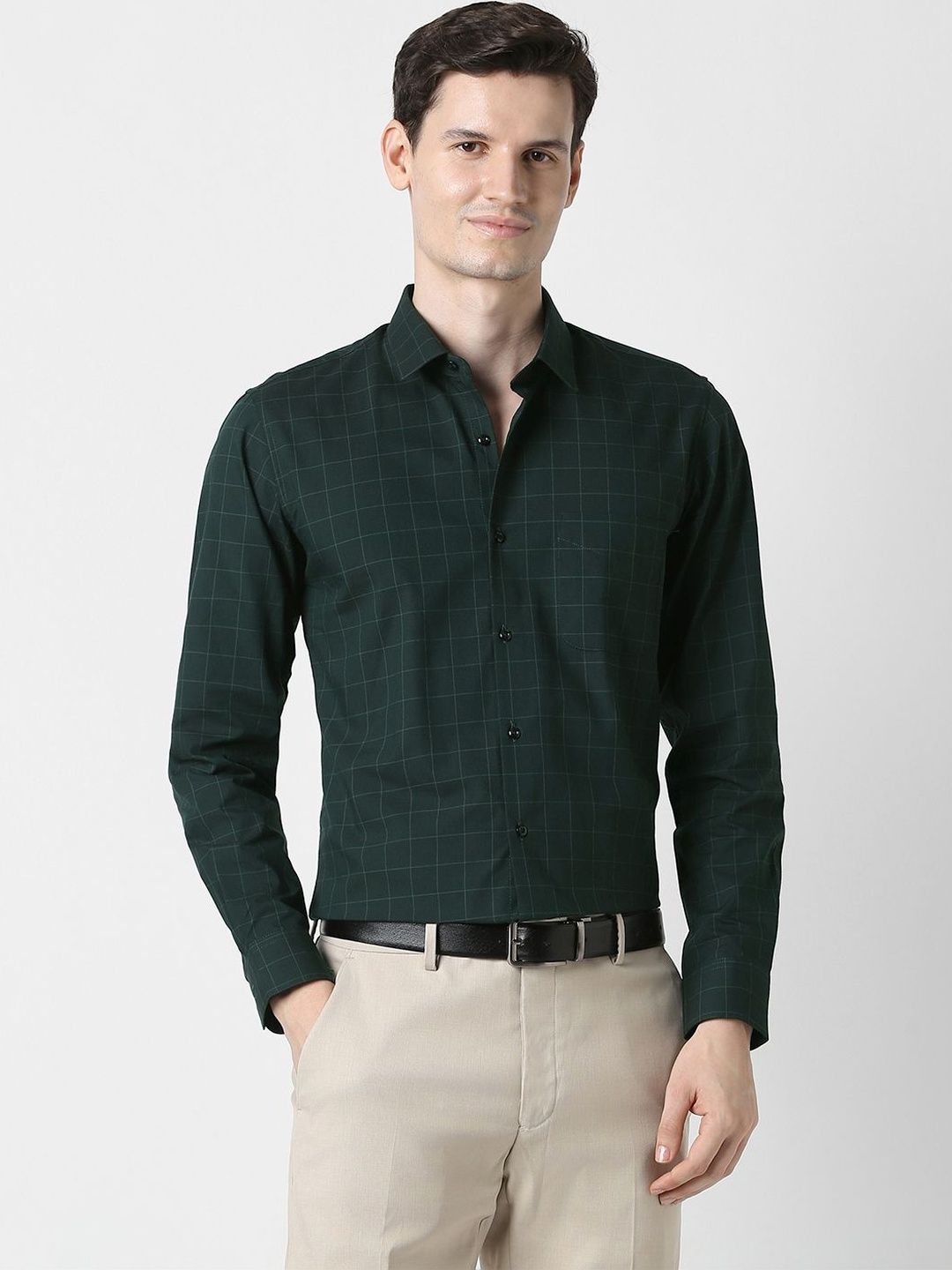 Peter England Men Slim Fit Windowpane Checks Checked Casual Shirt