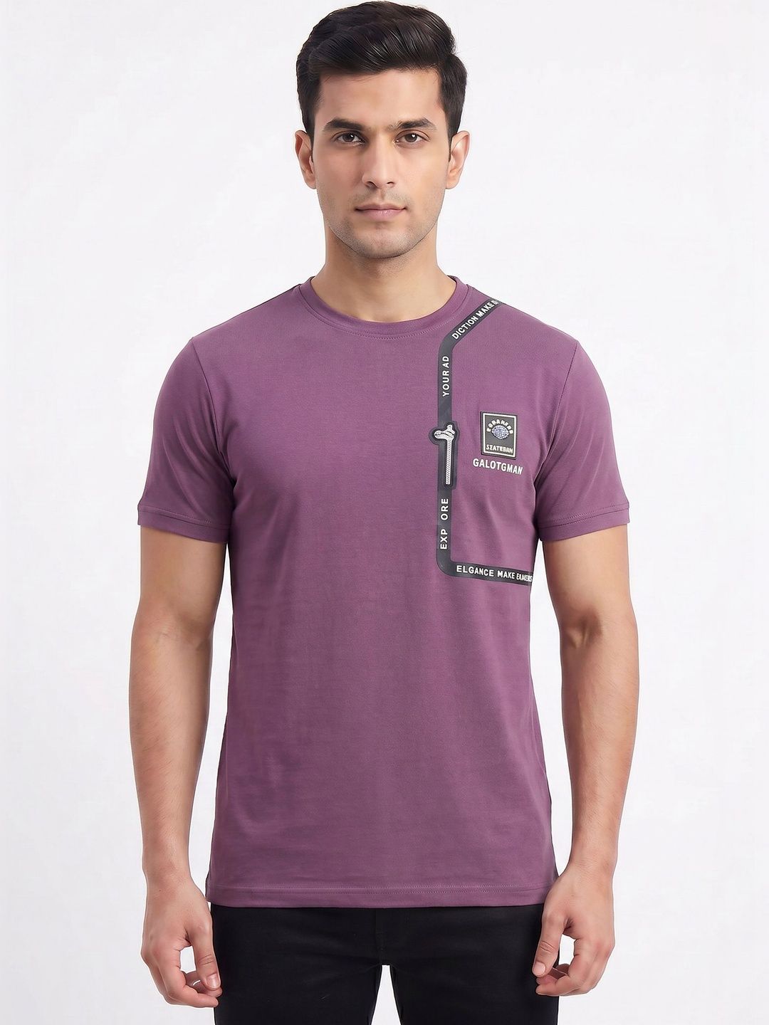 Plugin Violet Round Neck Typography T-shirt