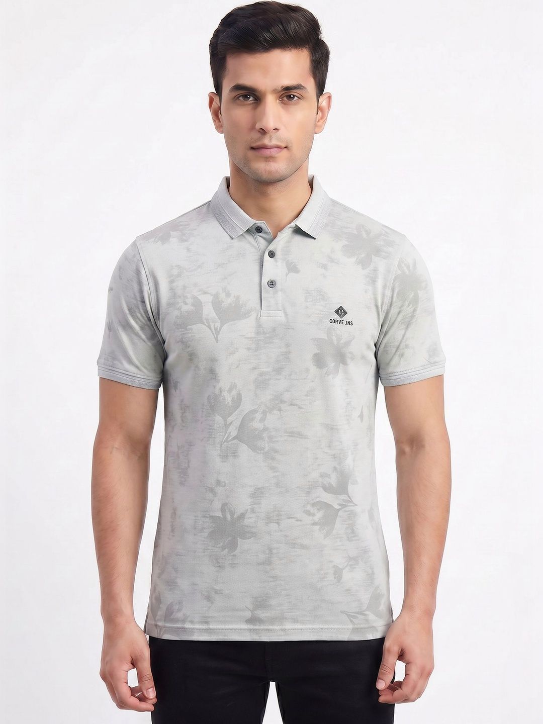 Plugin Men Floral Printed Polo Collar T-shirt