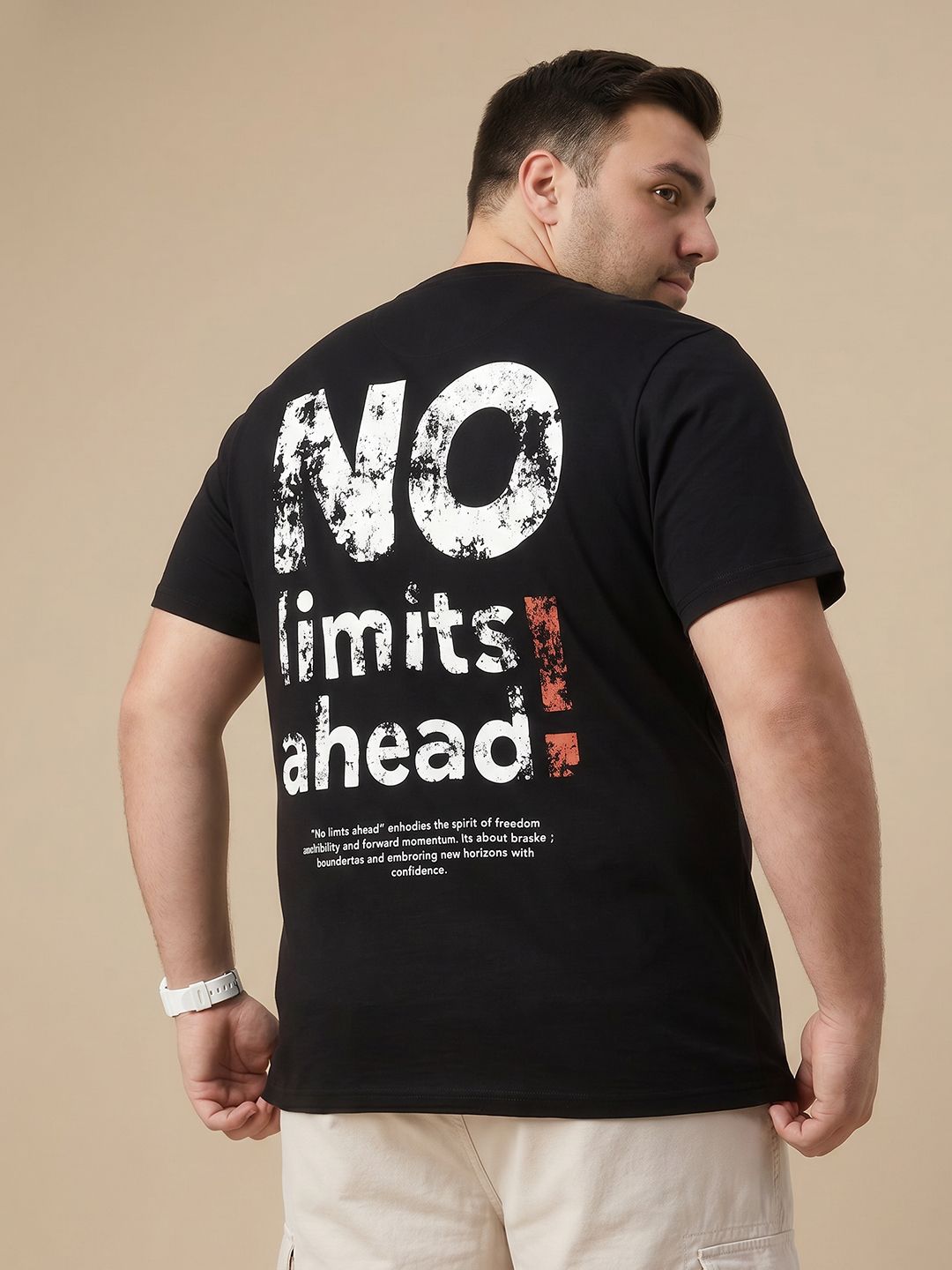 Sztori Plus Size Typography Printed Pure Cotton T-Shirt