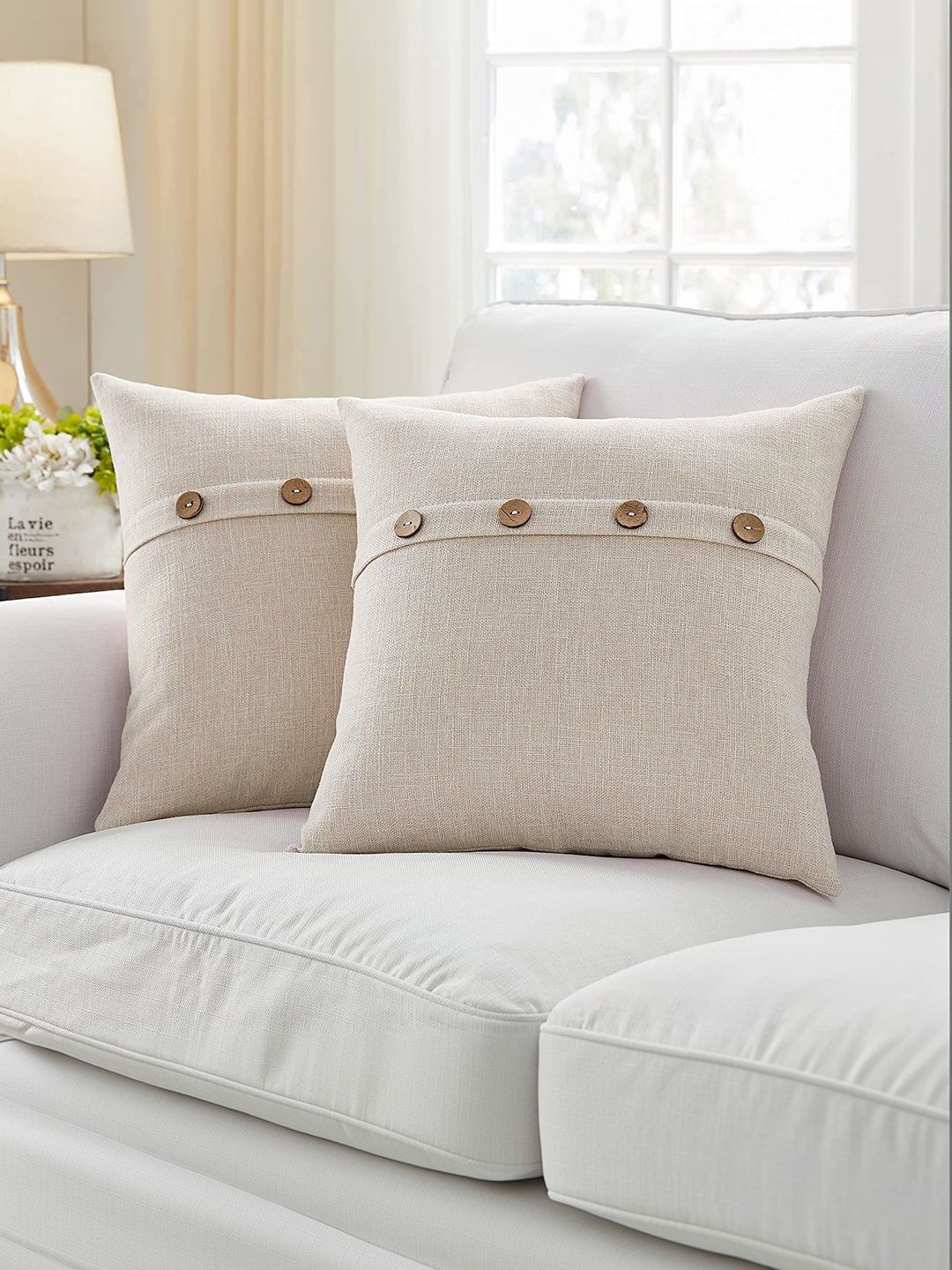 Khooti Khooti Cream-Coloured Set of 2 Square Cushion Covers