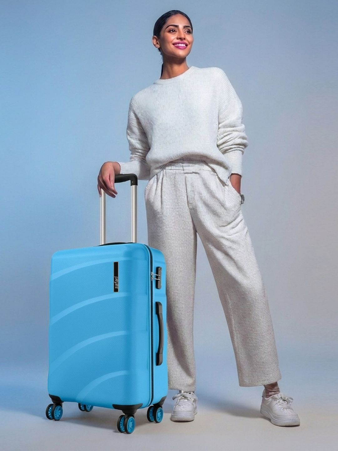 Safari Zuno Blue Hard Sided 8 Wheel Large Trolley Bag Suitcase