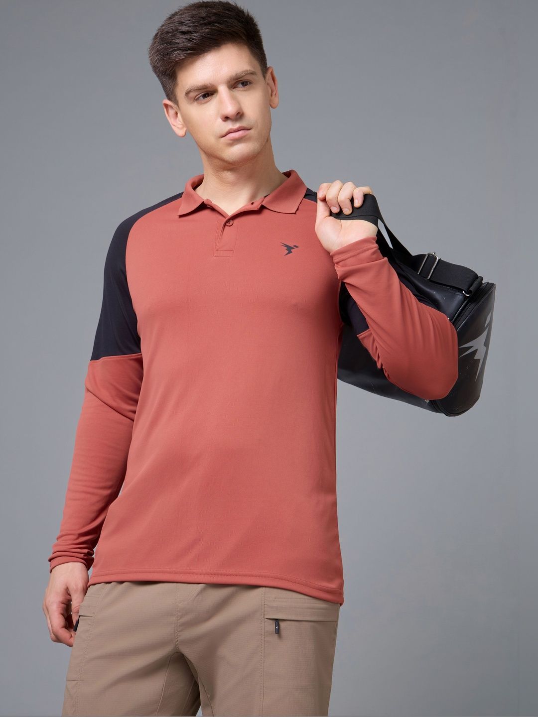 Technosport Men Brand Logo Colourblocked Polo Collar Slim Fit T-shirt