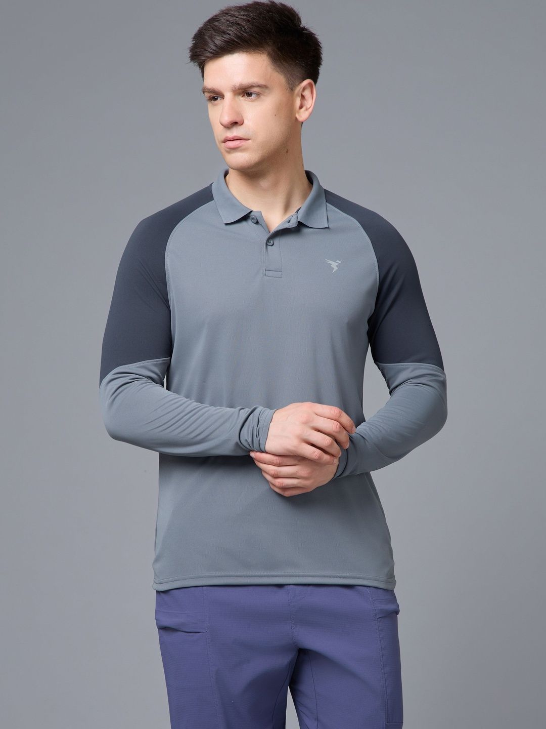 Technosport Men Brand Logo Colourblocked Polo Collar Slim Fit T-shirt
