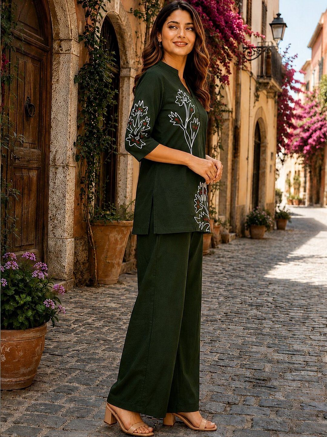 Berrylicious Floral Cotton Embroidered Tunic with Palazzos