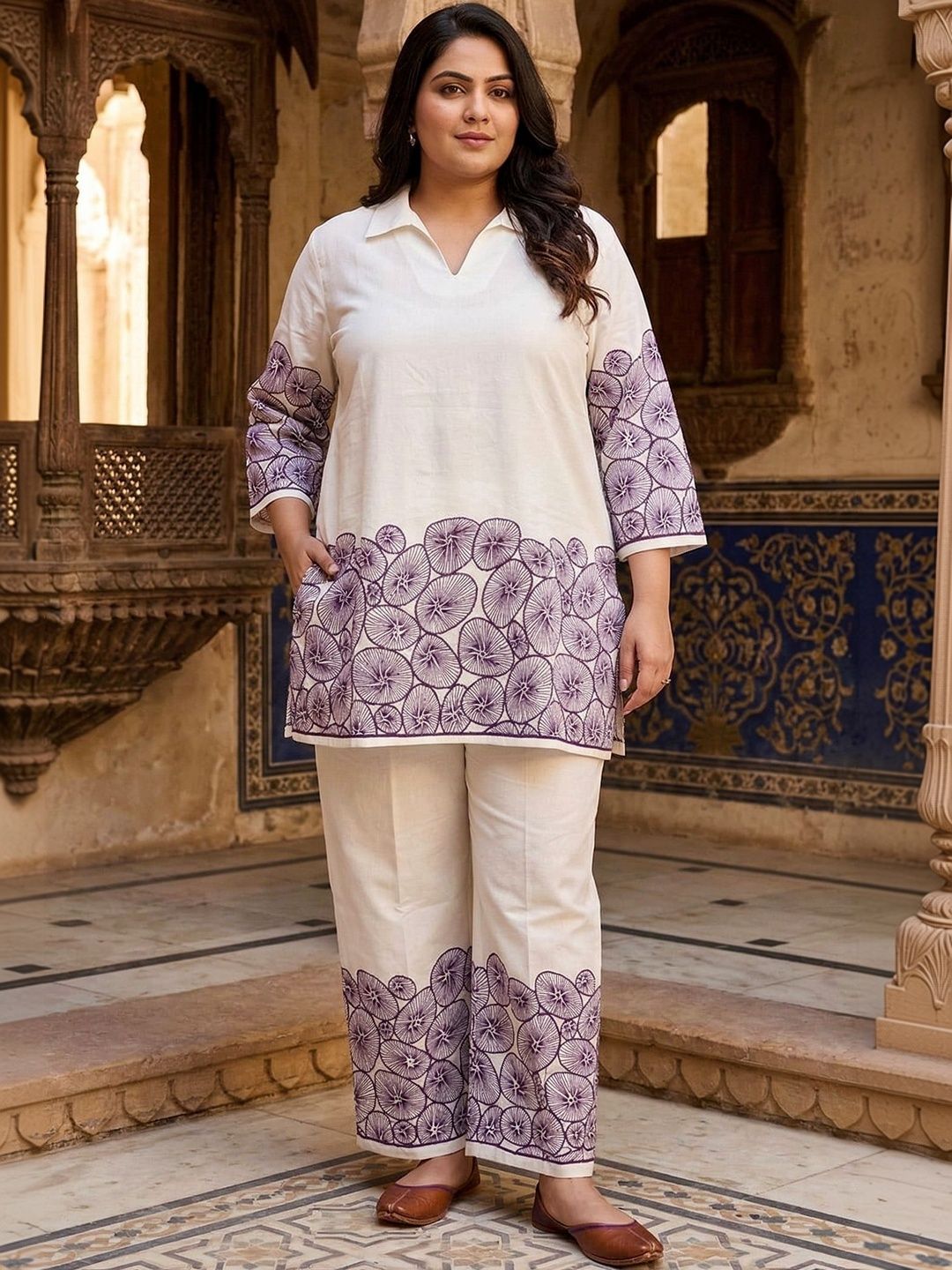 Sztori Cotton Embroidered Tunic with Palazzos