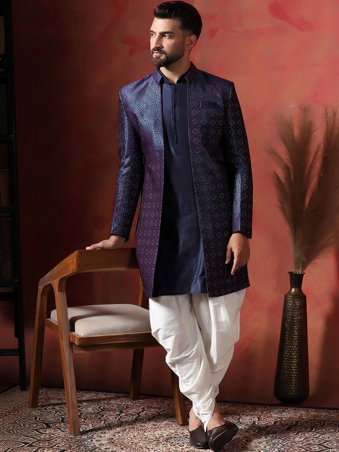 SOURAGYA Printed Mandarin Collar Sherwani