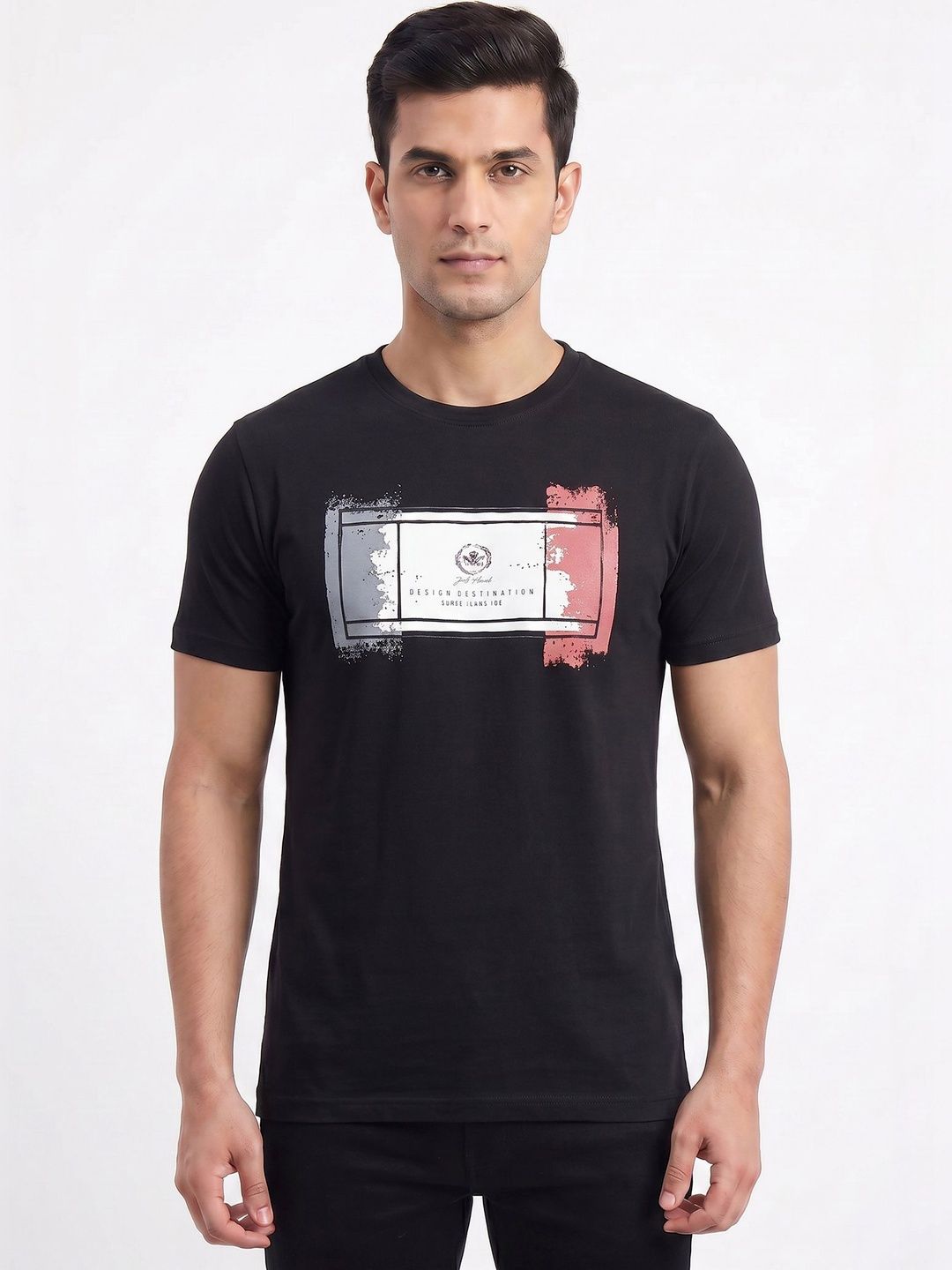 Plugin Black Graphic Round Neck T-shirt