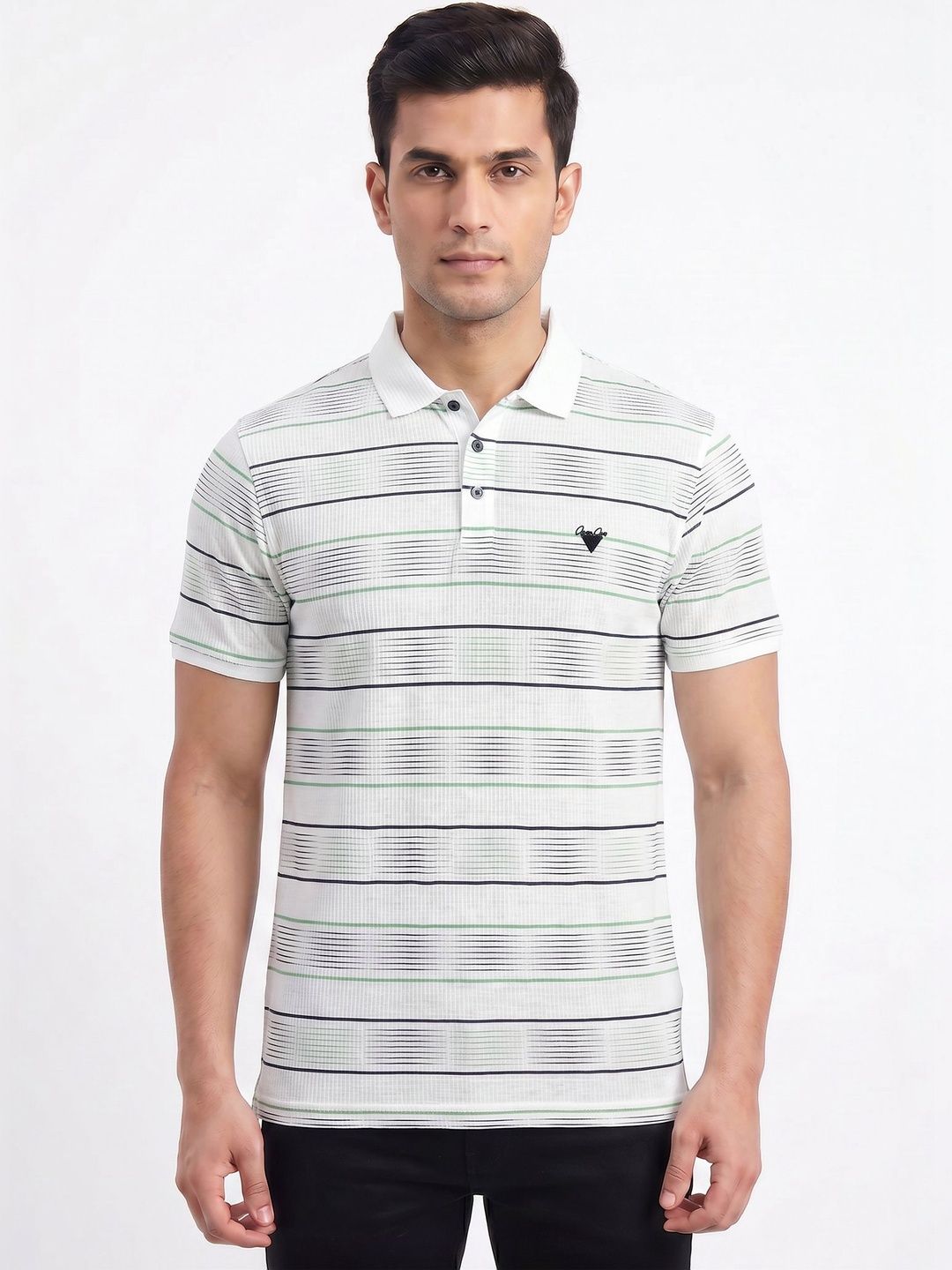Plugin Men Striped Polo Collar T-shirt