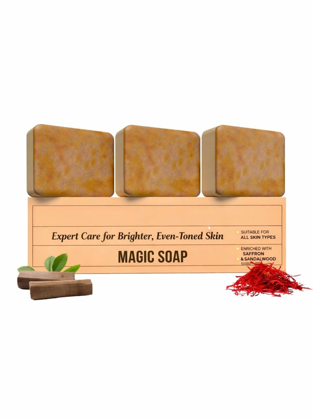 GLOW MORE Set Of 3 Sandalwood & Saffron Magic Soaps - 100 g Each