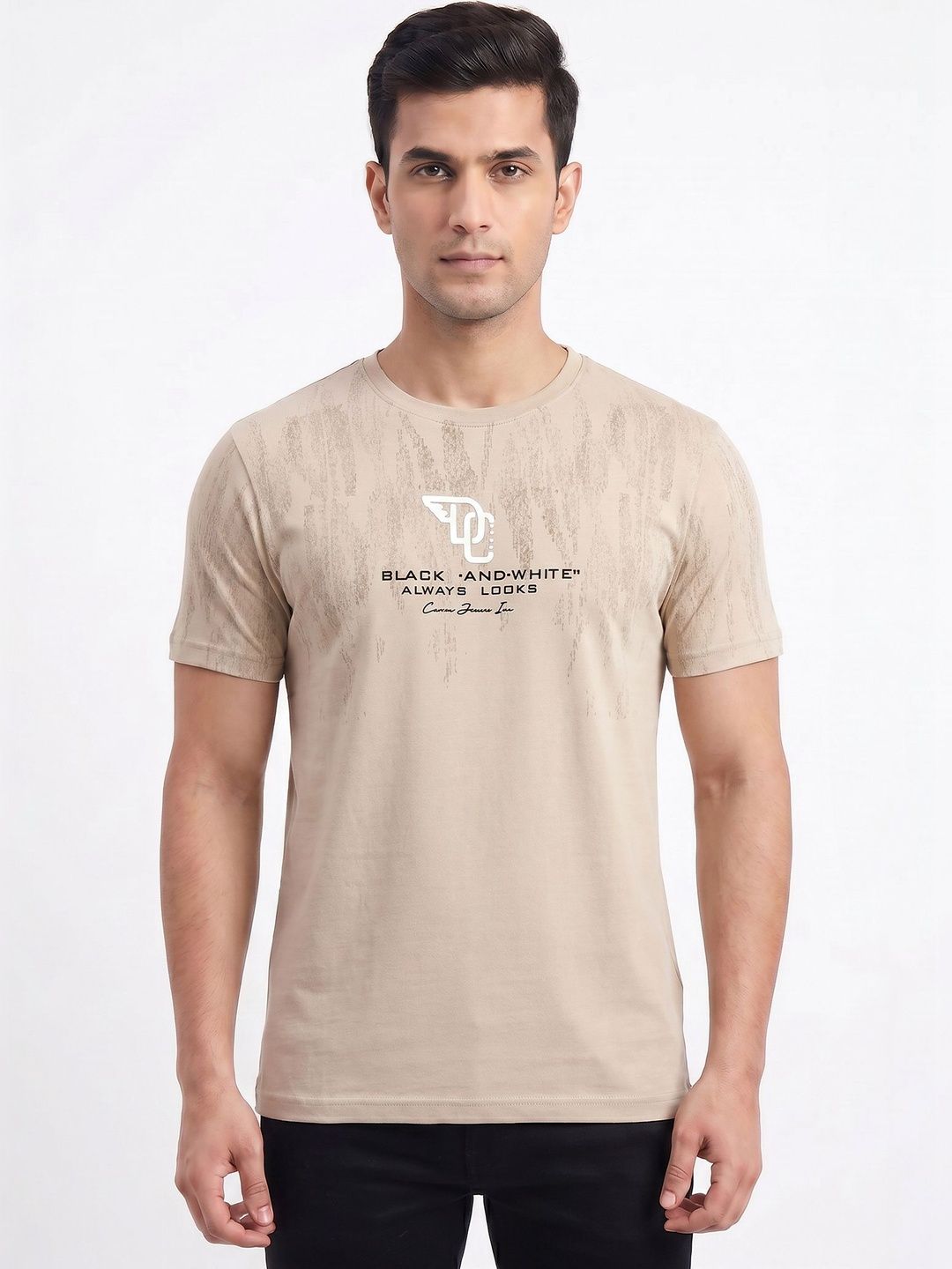 Plugin Khaki Graphic Round Neck T-shirt