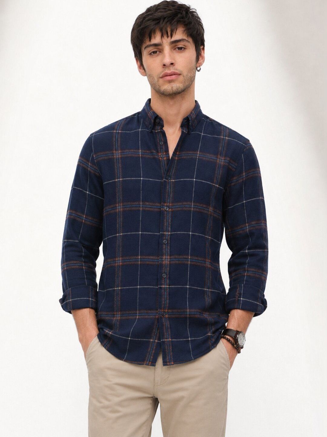 MOHICANS Men Classic Slim Fit Checked Casual Shirt