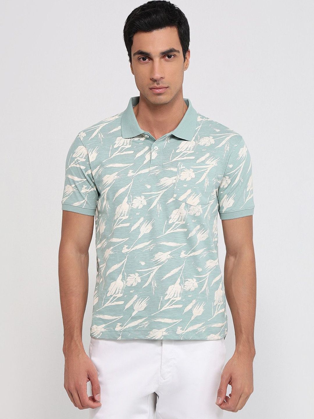 Parx Parx Men Floral Printed Polo Collar Pure Cotton Pockets T-shirt