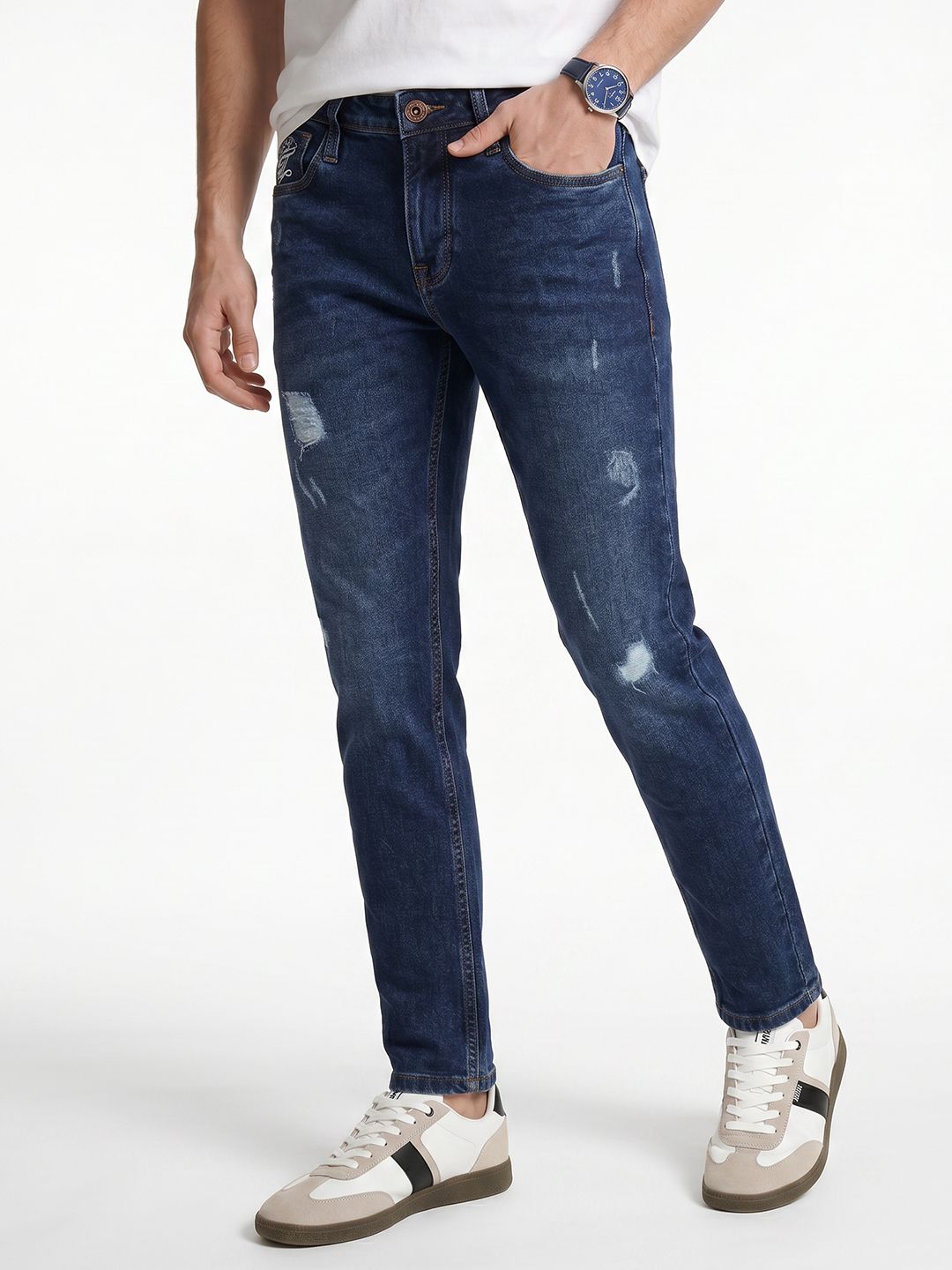 Integriti Integriti Men Smart Slim Fit Mildly Distressed Light Fade Stretchable Jeans