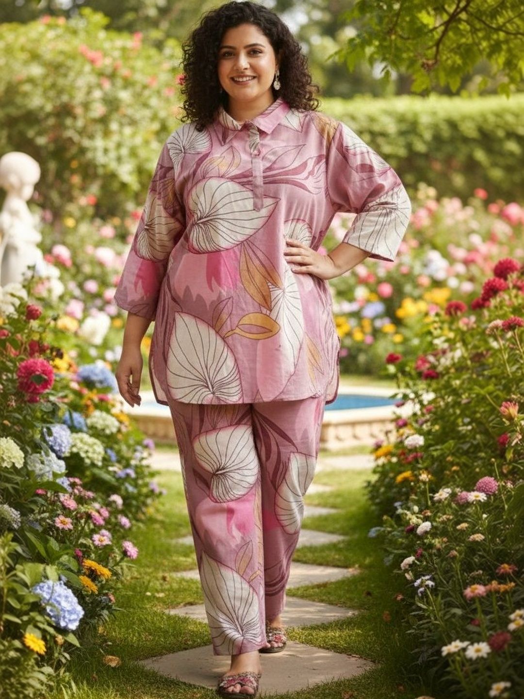 Sztori Floral Cotton Printed Shirt with Trousers