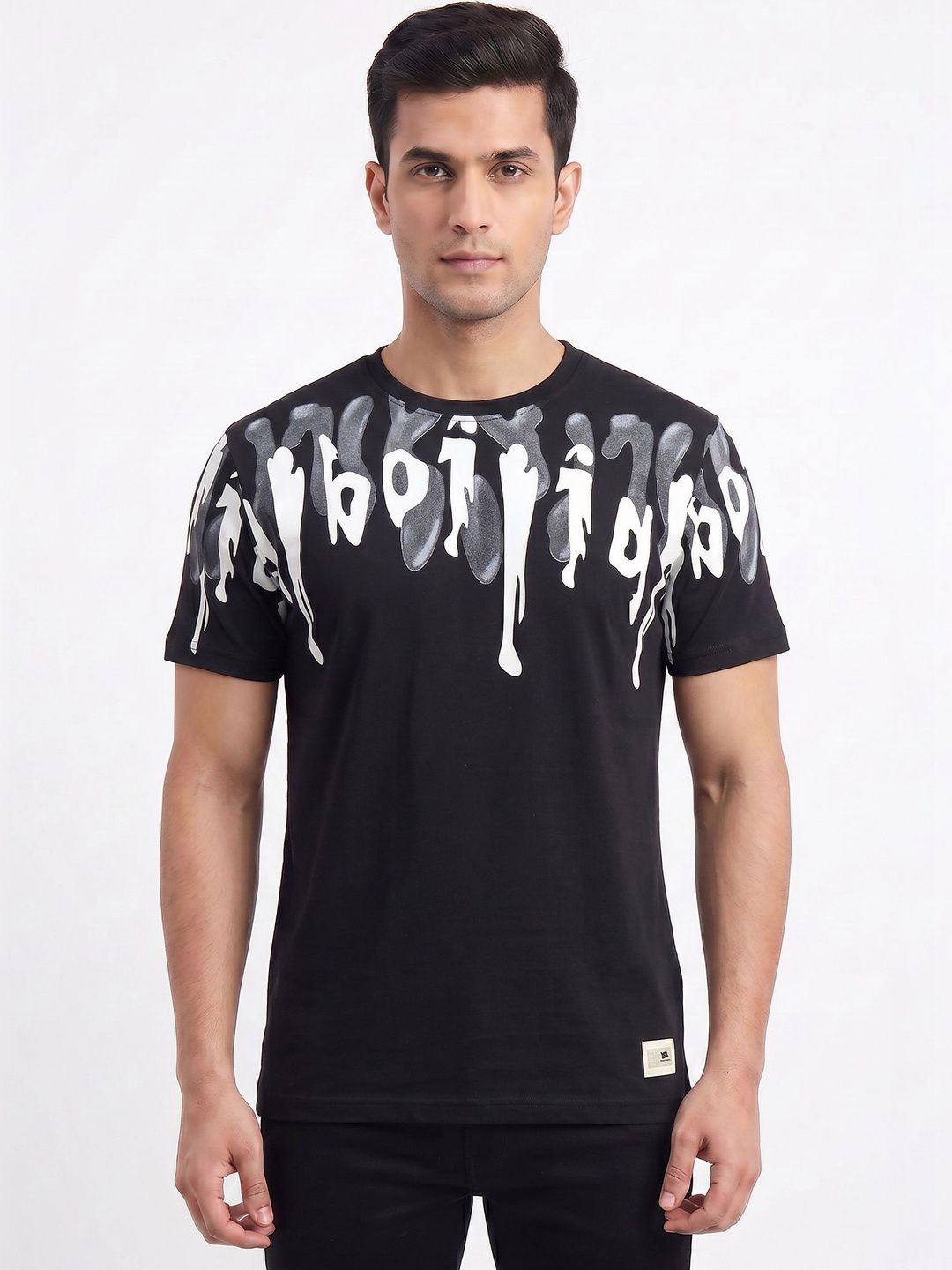 Plugin Men's Abstract Print Round Neck T-shirt