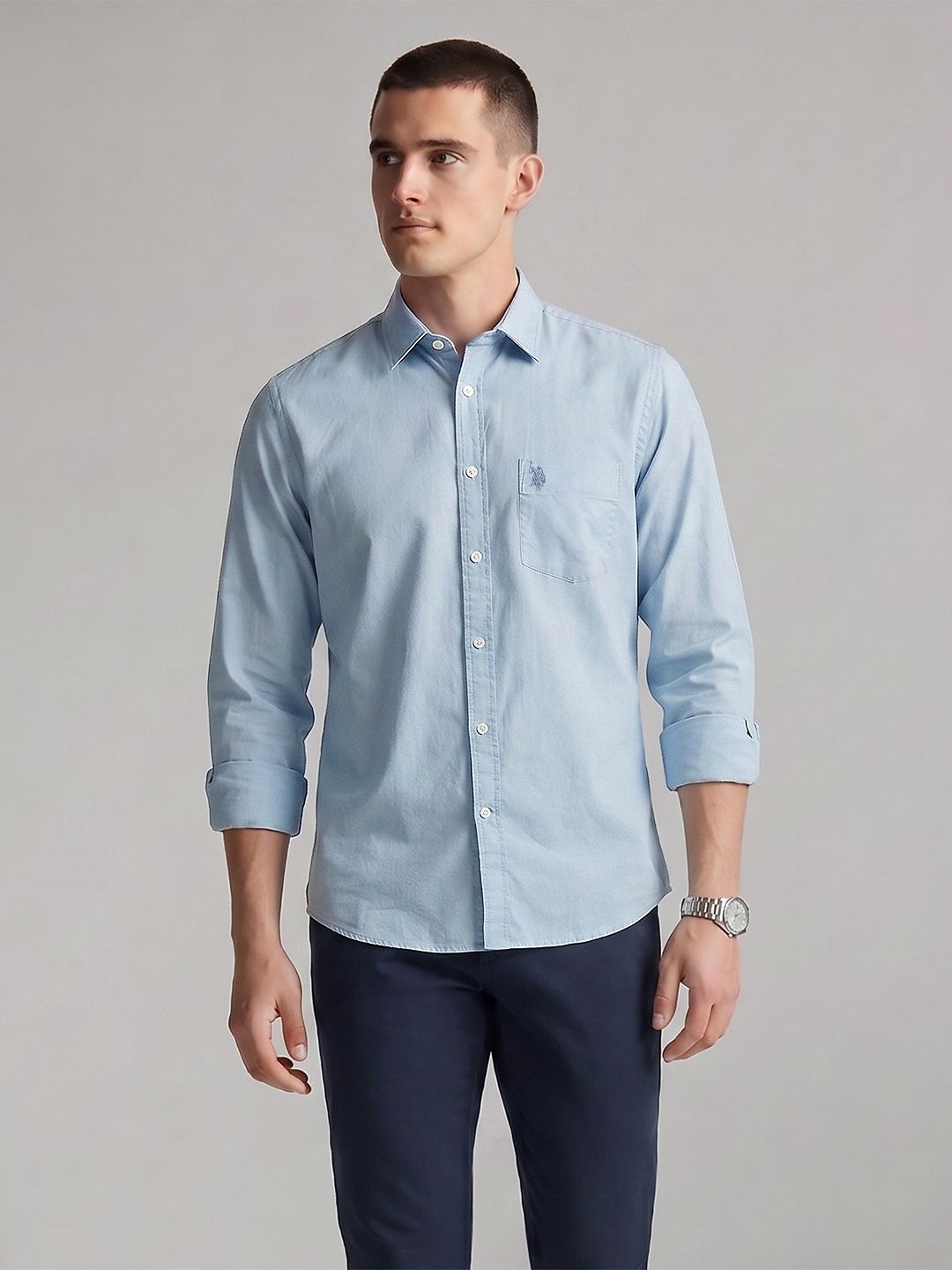 U.S. Polo Assn. Spread Collar Pure Cotton Tailored Fit Casual Shirt