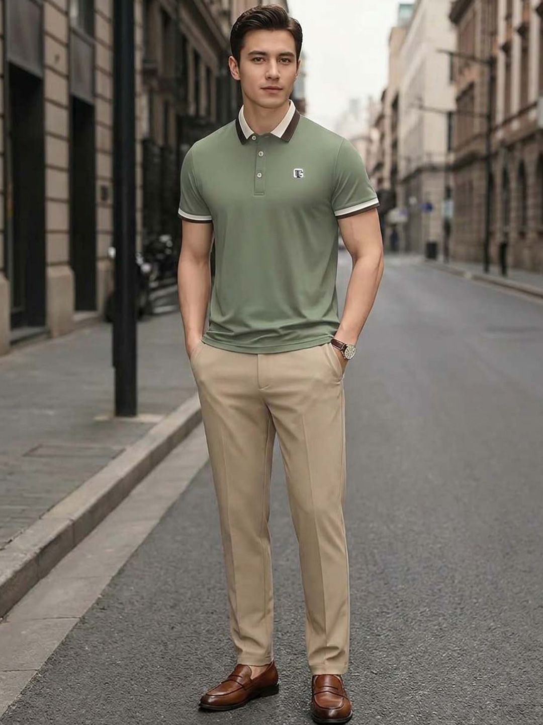 Moda Rapido Men Brand Logo Polo Collar Pockets T-shirt