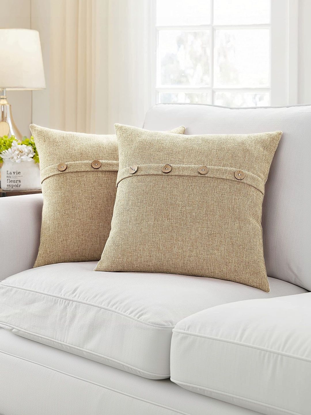Khooti Khaki & Brown Set of 2 Square Cushion Covers