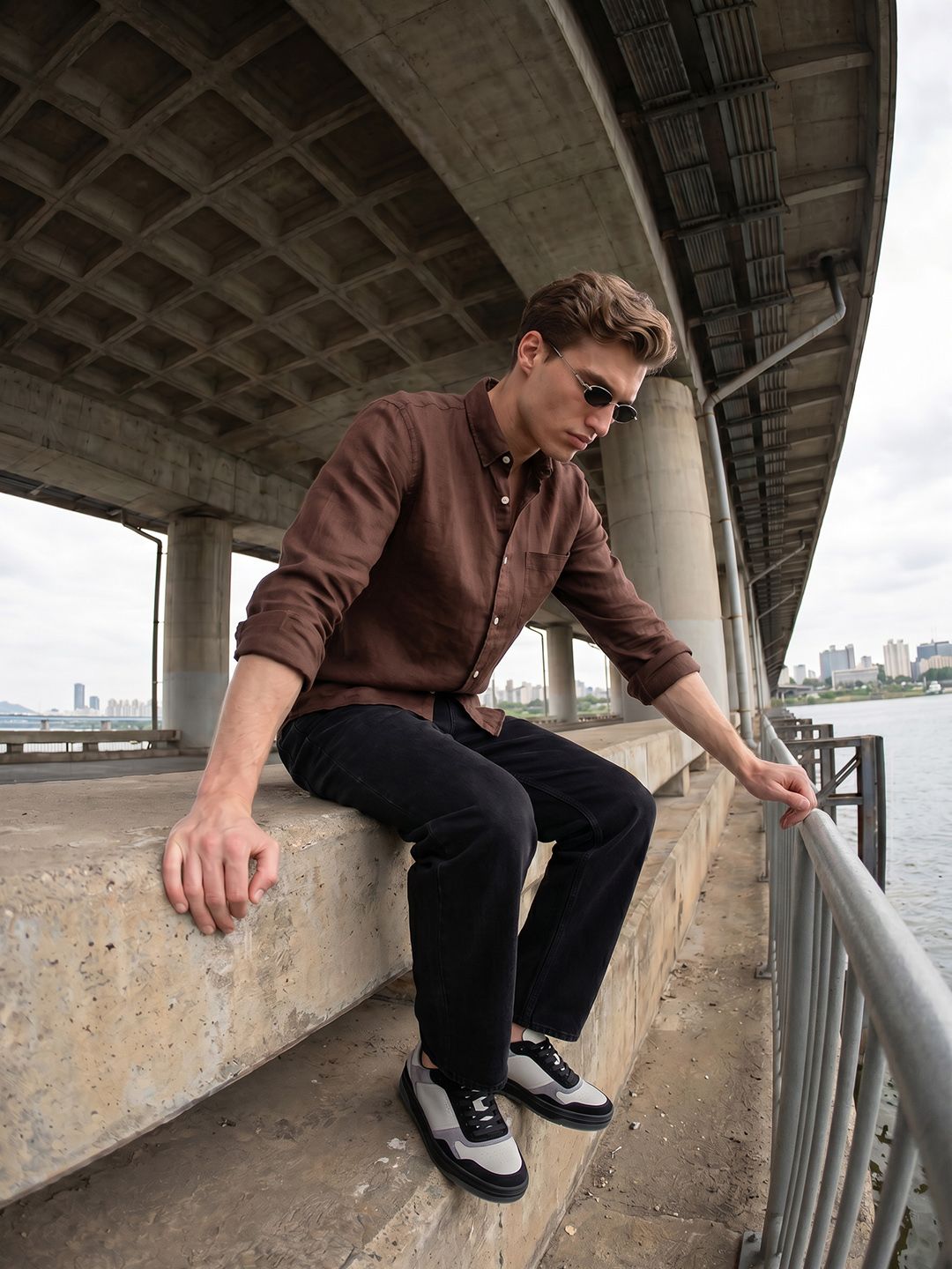 Nautica Spread Collar Cotton Linen Casual Shirt