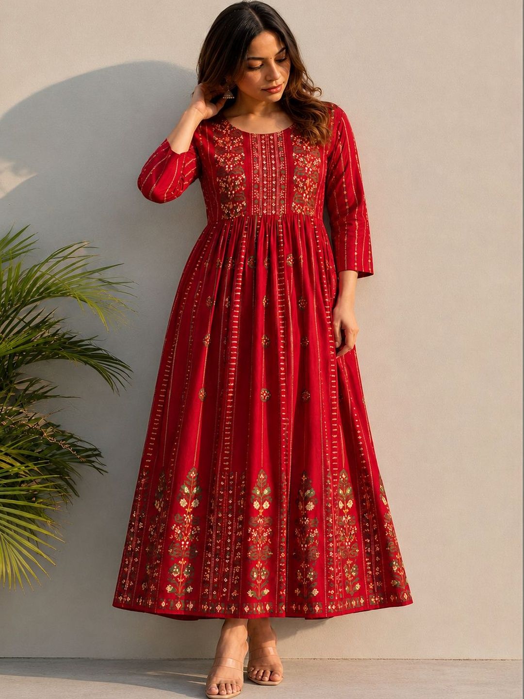 JAHIDA COMFORT WITH STYLE JAHIDA COMFORT WITH STYLE Ethnic Motifs Print A-Line Maxi Dress