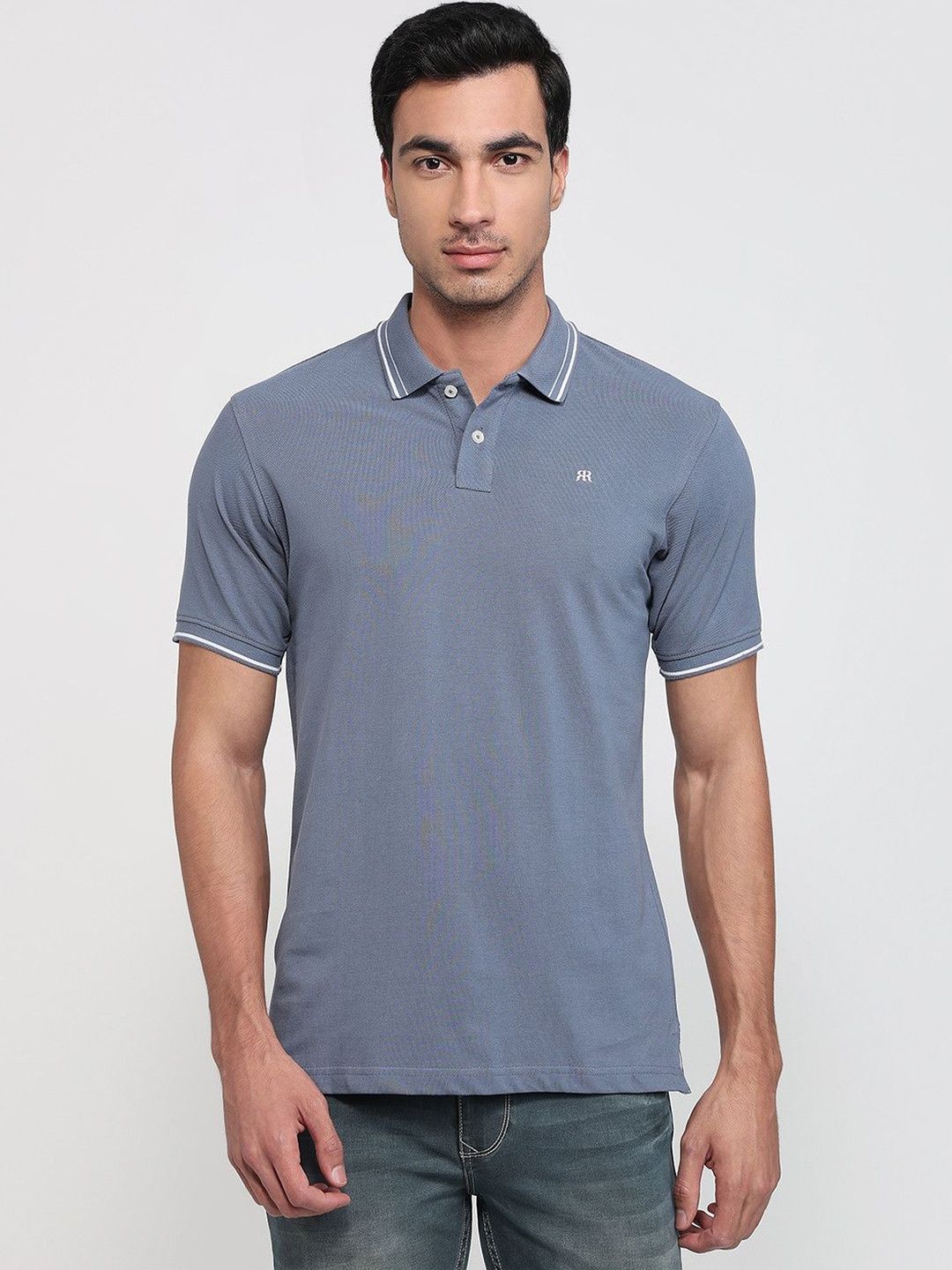 Raymond Men Brand Logo Polo Collar Pure Cotton Slim Fit T-shirt