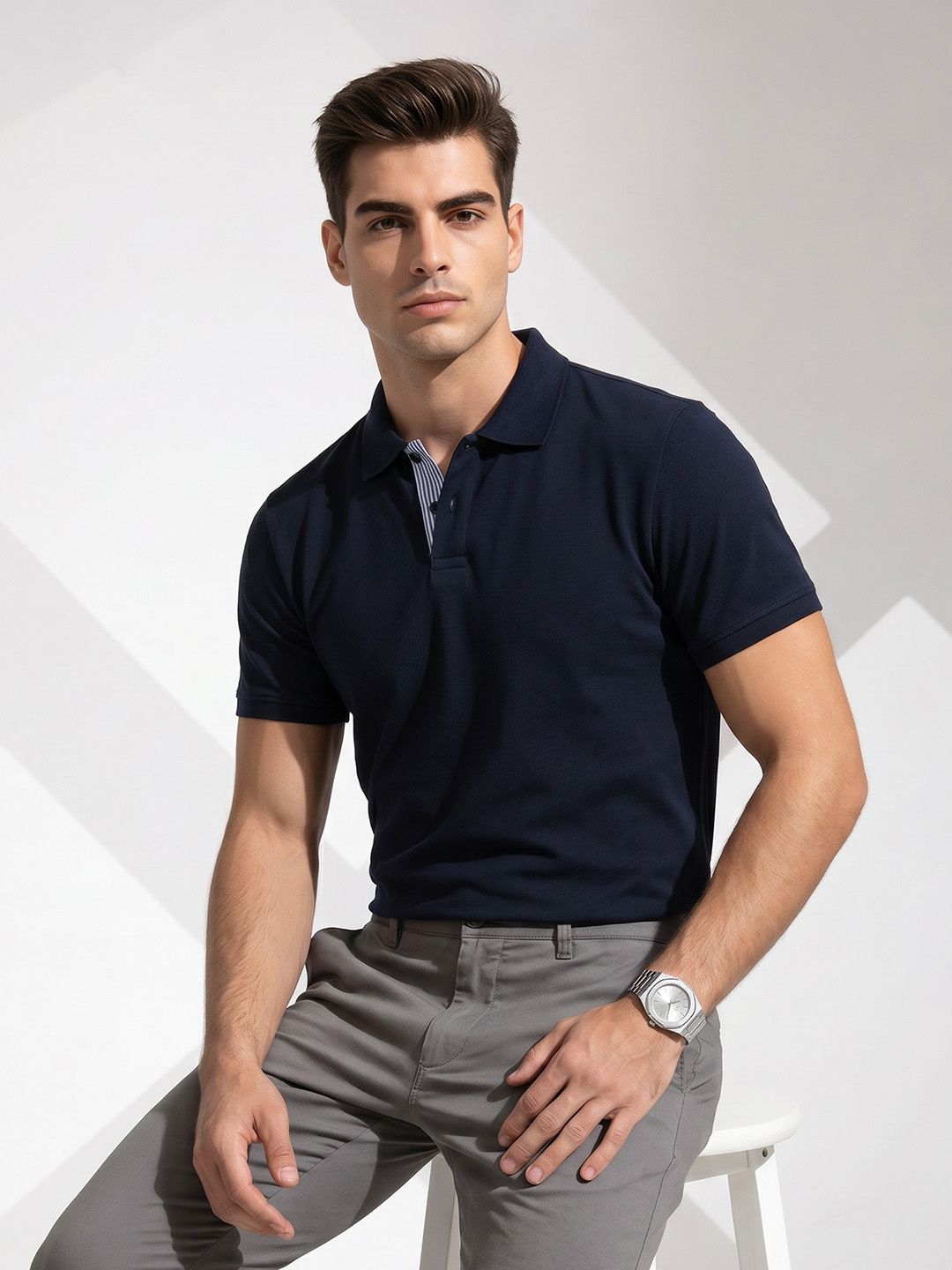 encore by INVICTUS Knitted Polo Collar T-shirt