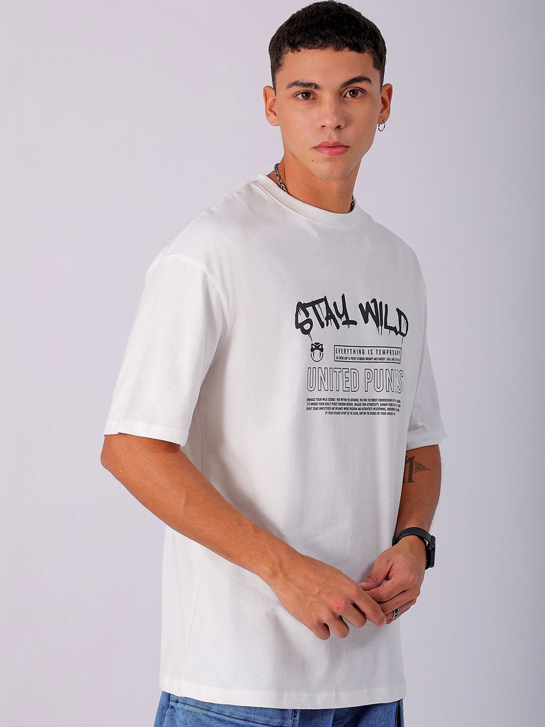The Indian Garage Co Men Cotton Back Printed Boxy Oversized Round Neck T-shirt