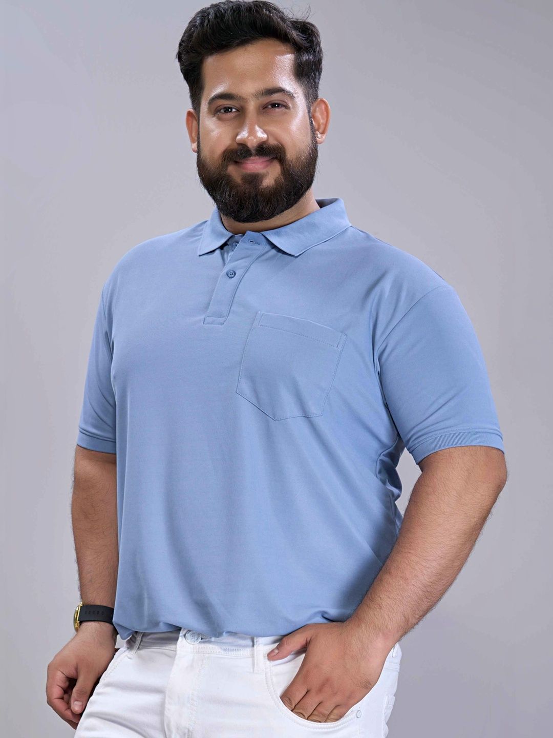 MAXZONE Men Polo Collar Pure Cotton Blend T-shirt