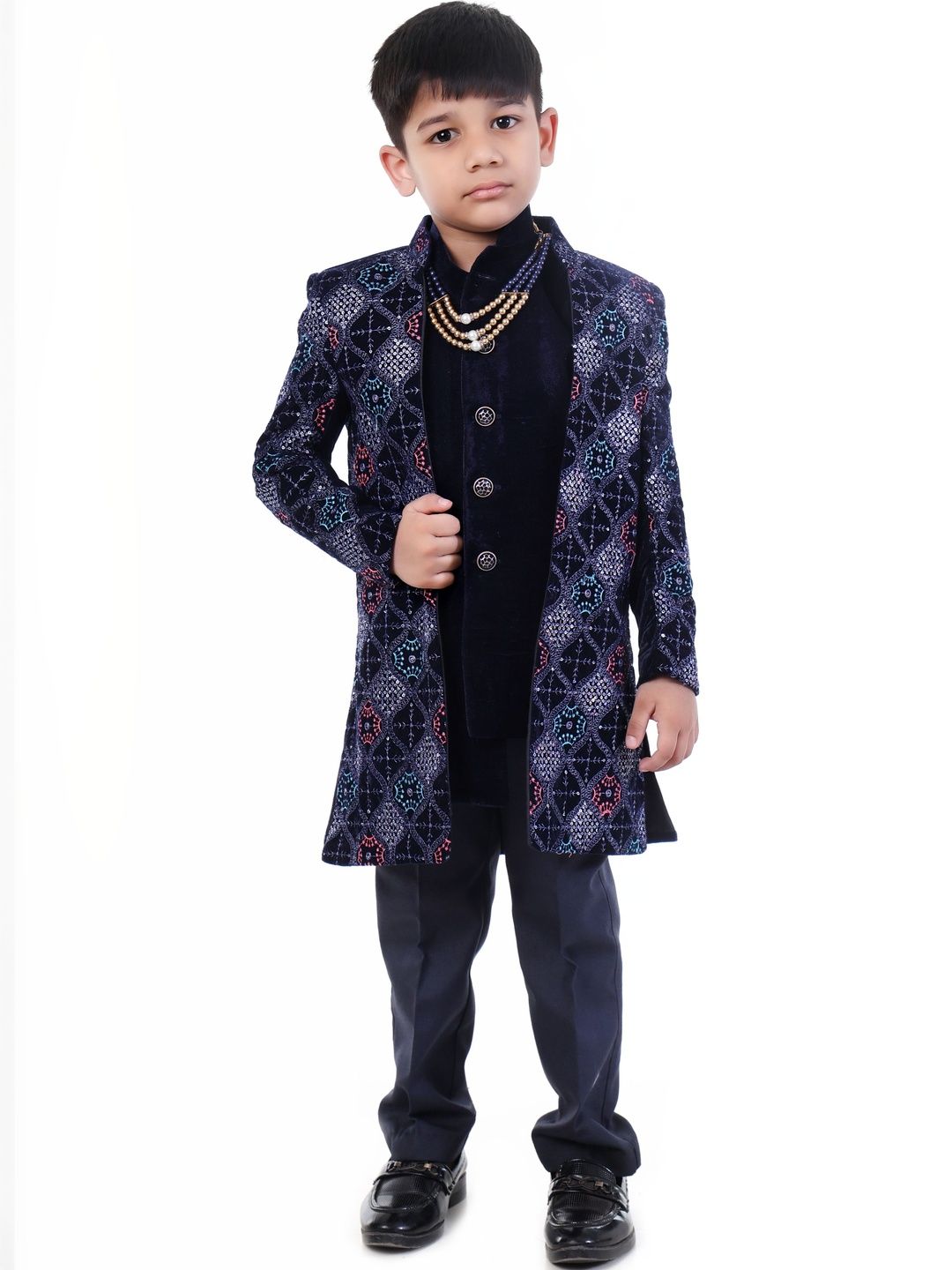 Huggle Boo Boys Embroidered Mandarin Collar Sherwani