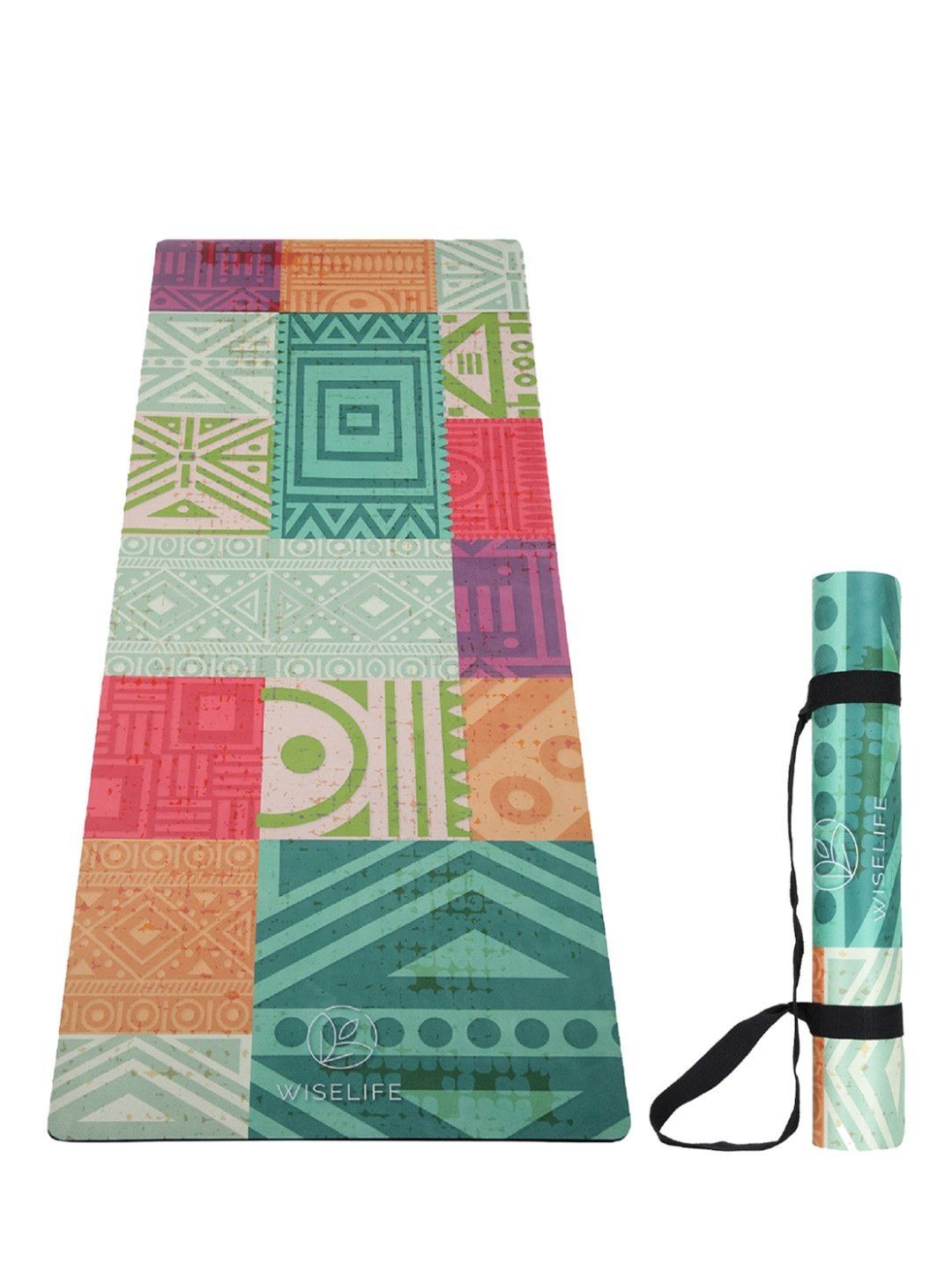 WiseLife WiseLife Green & Pink Printed Anti-Skid Yoga Mat With Carry Strap