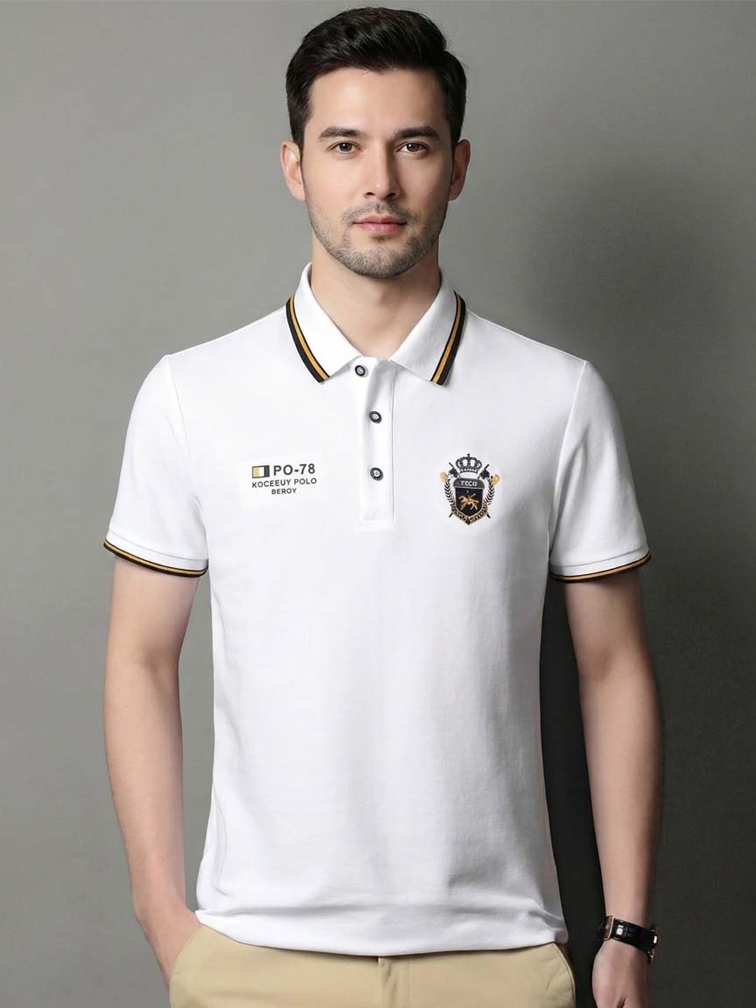 Moda Rapido Men Brand Logo Printed Polo Collar T-shirt
