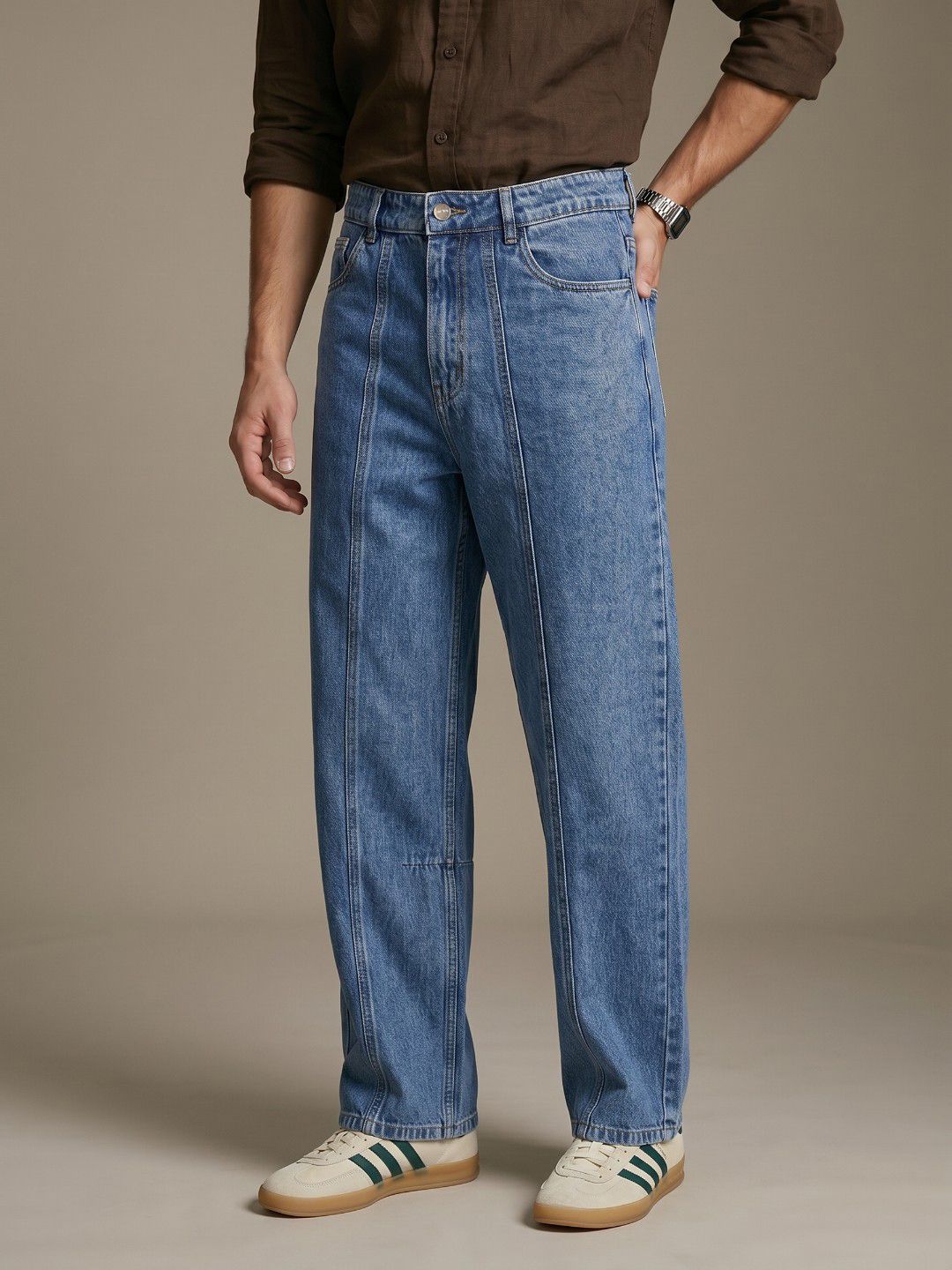 glitchez Men Wide Leg Mid-Rise Light Fade Jeans