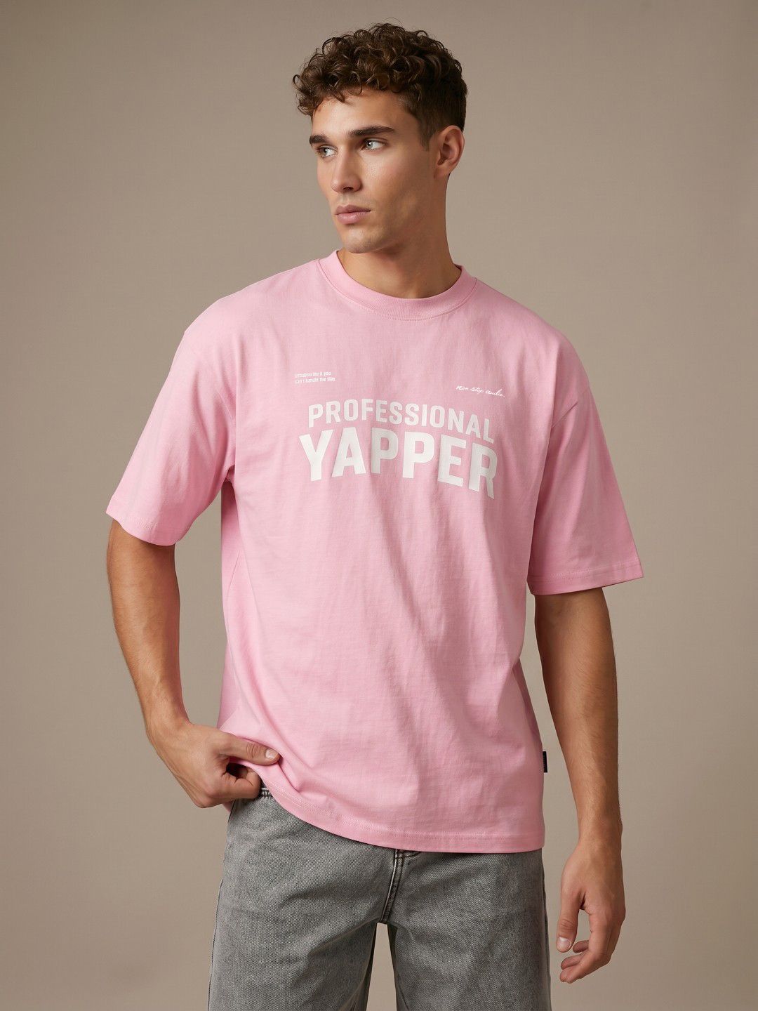glitchez Typography Printed Oversized Fit T-shirt