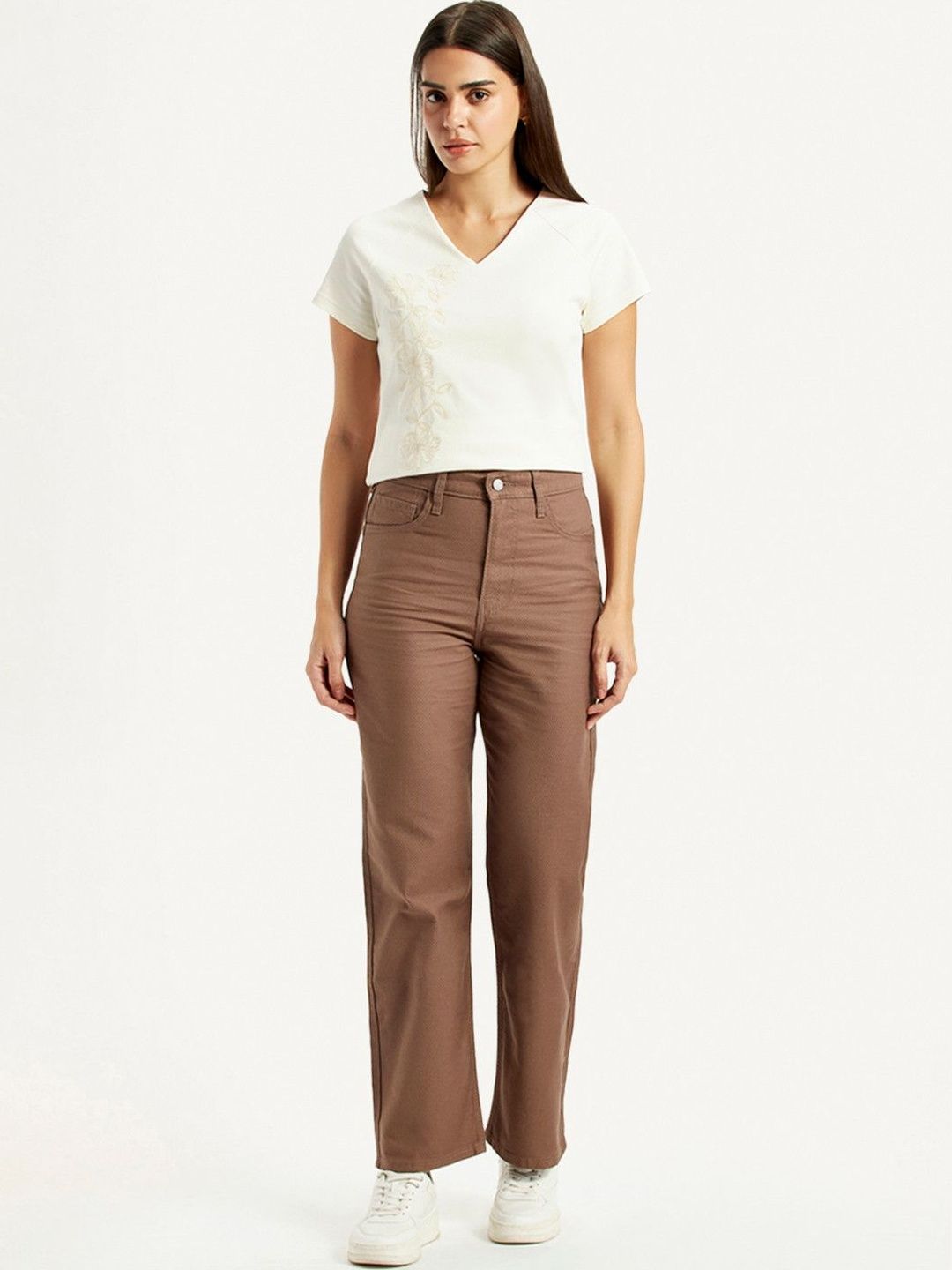 Levis Levis Women's Brown Ribcage Straight Fit High Rise Jeans