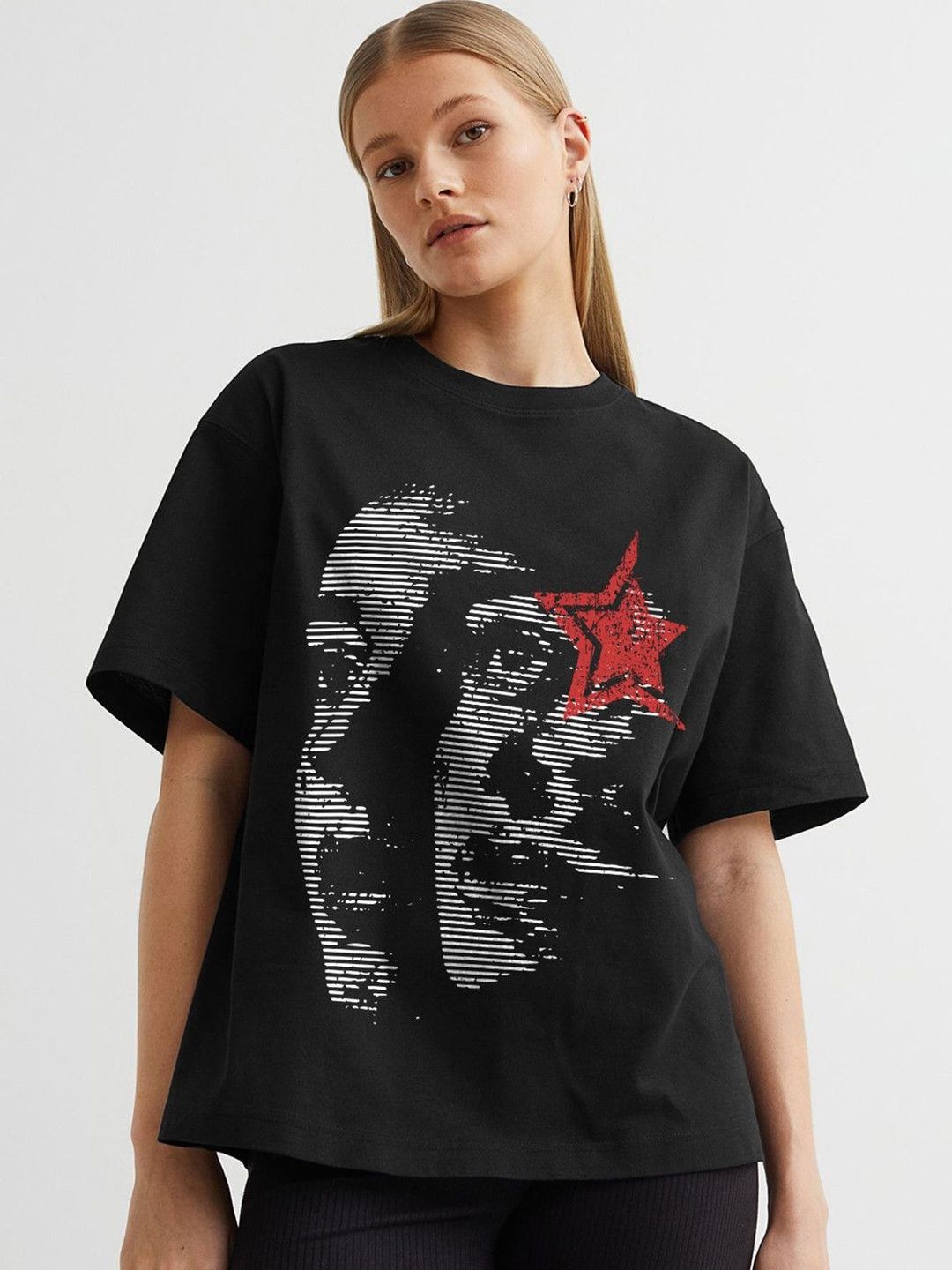 PRONK Women Printed Drop-Shoulder Sleeves T-shirt