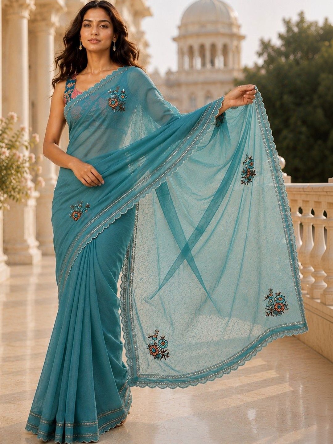 HERE&NOW Embellished Embroidered Saree