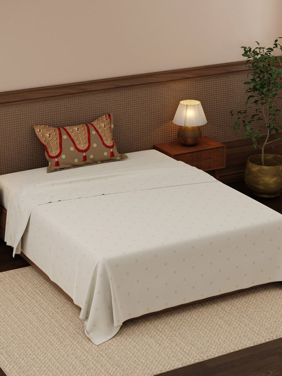 Boutique Living India Boutique Living India Cream-Coloured 200 TC Single Bedsheet with 1 Pillow Covers