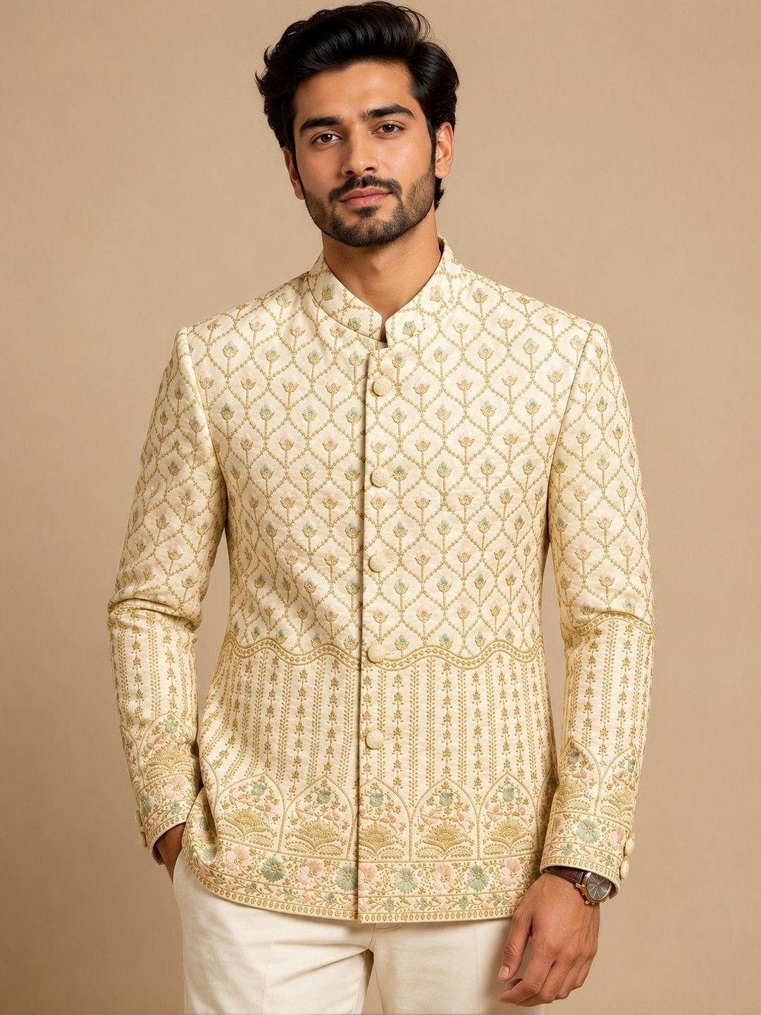 ESTYLISHKART Men Floral Lightweight Tailored Jacket with Embroidered