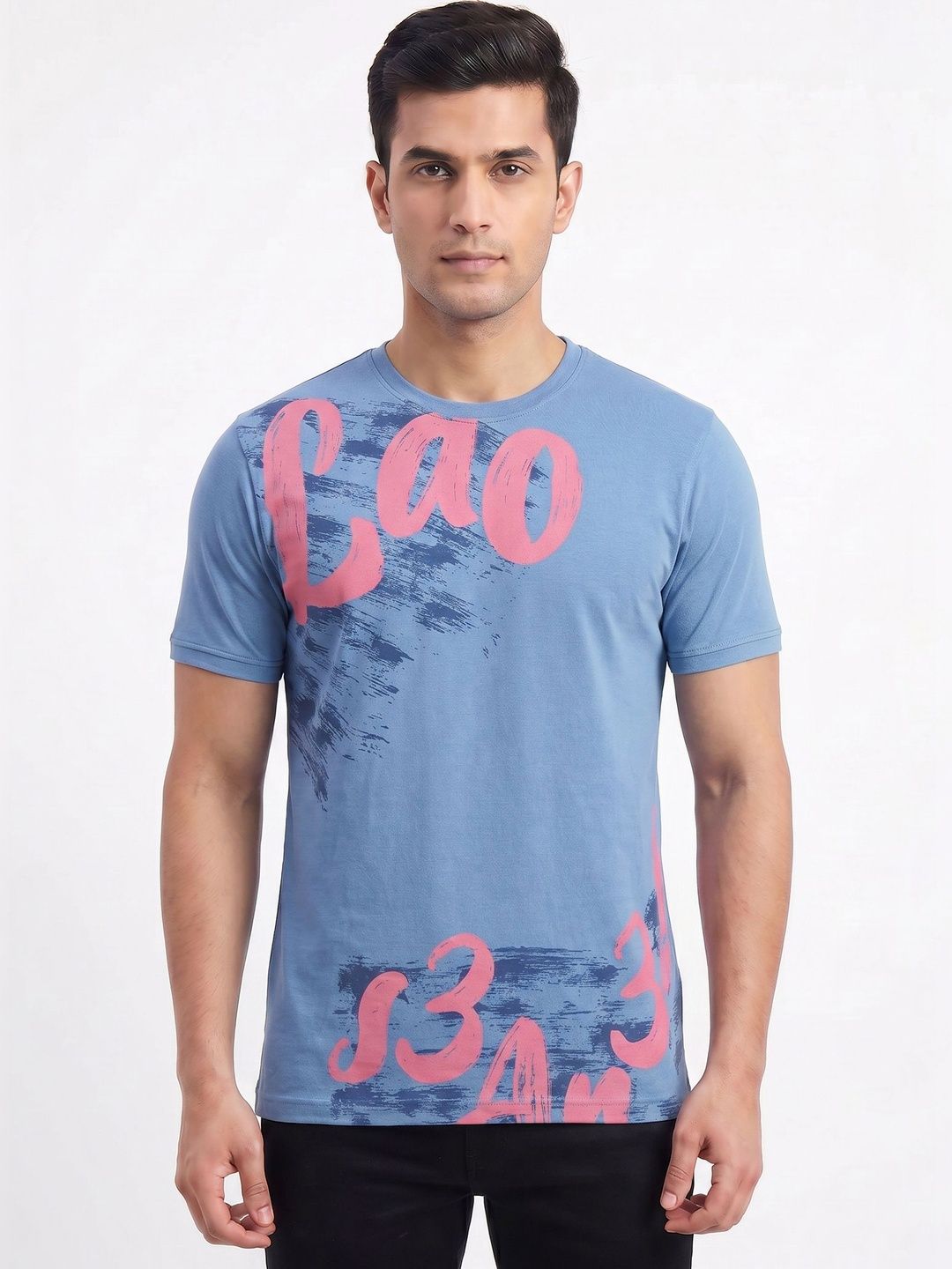 Plugin Men's Blue Typography Round Neck T-shirt