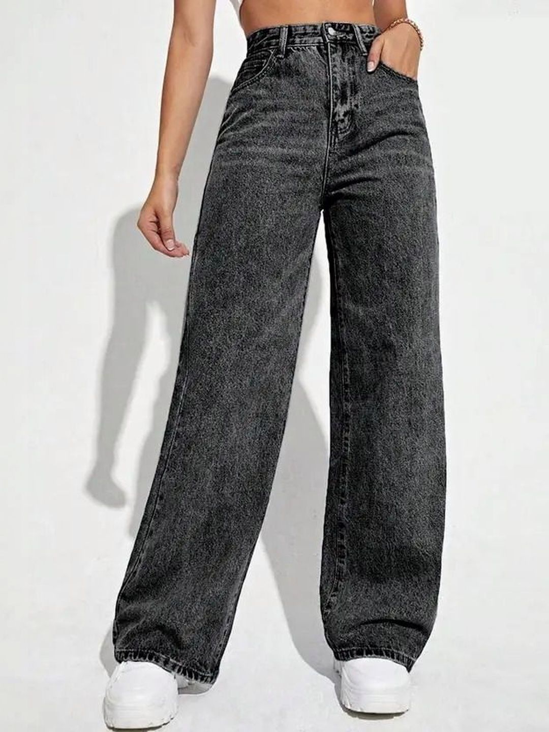 Mast & Harbour Women Comfort Wide Leg High-Rise Light Fade Stretchable Jeans
