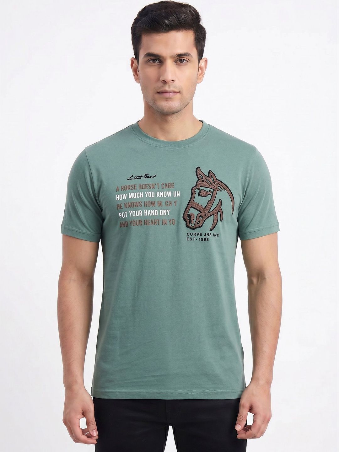 Plugin Olive Green Graphic Round Neck T-shirt