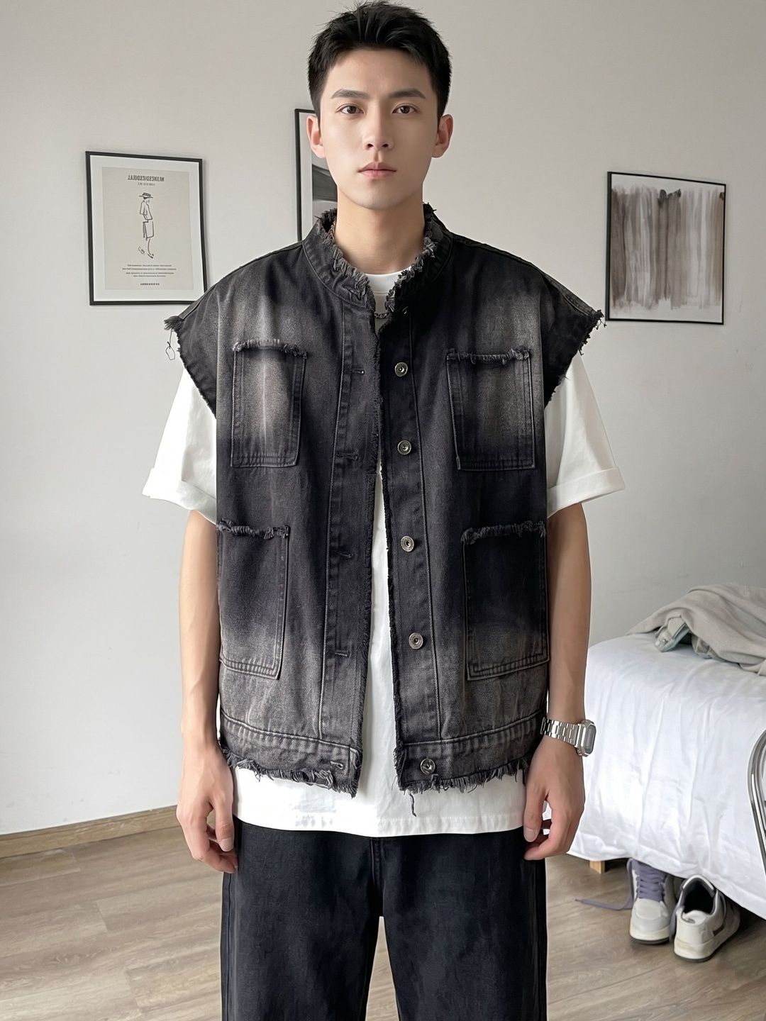 StyleCast x Revolte Men Geometric Checked Crop Outdoor Tailored Jacket
