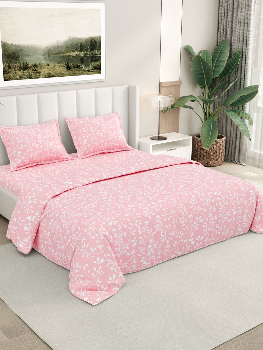 RIVERMOOR RIVERMOOR Pink 300 TC Bedsheet with 2 Pillow Covers