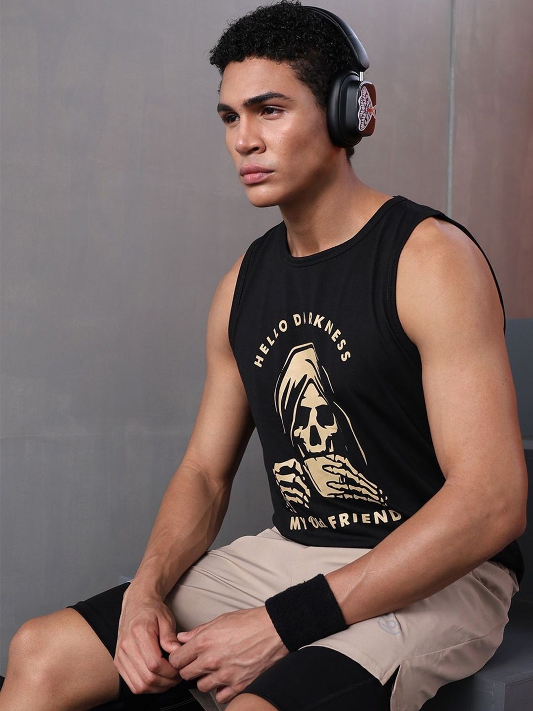 CHKOKKO Round Neck Sleeveless Typographic Printed Regular Fit Cotton Tank Top