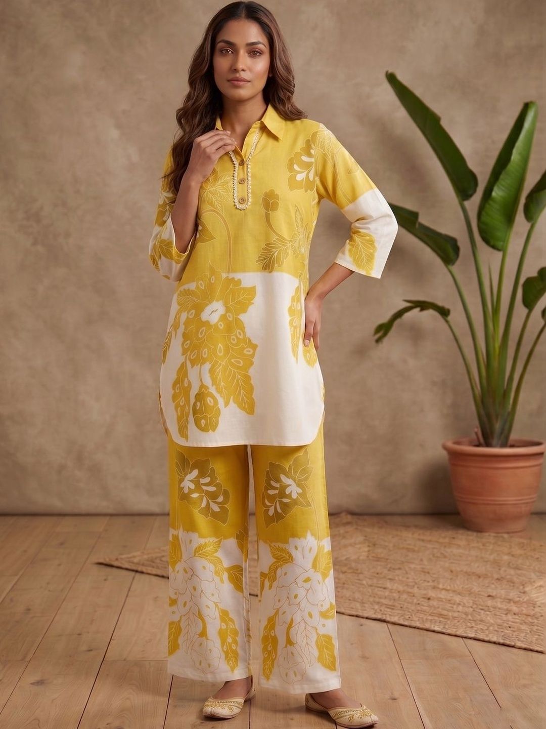 MASSTANI BY INDDUS Floral Linen Printed Tunic with Palazzos