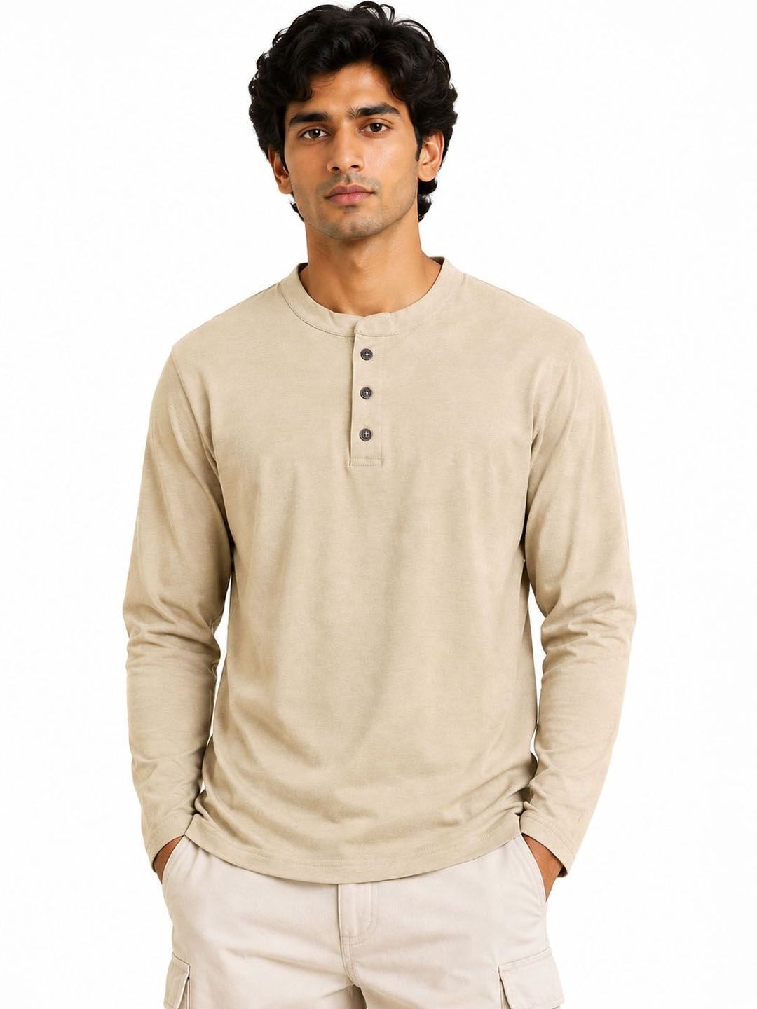 Organic Chics Men Henley Neck Pure Cotton Anti Odour T-shirt